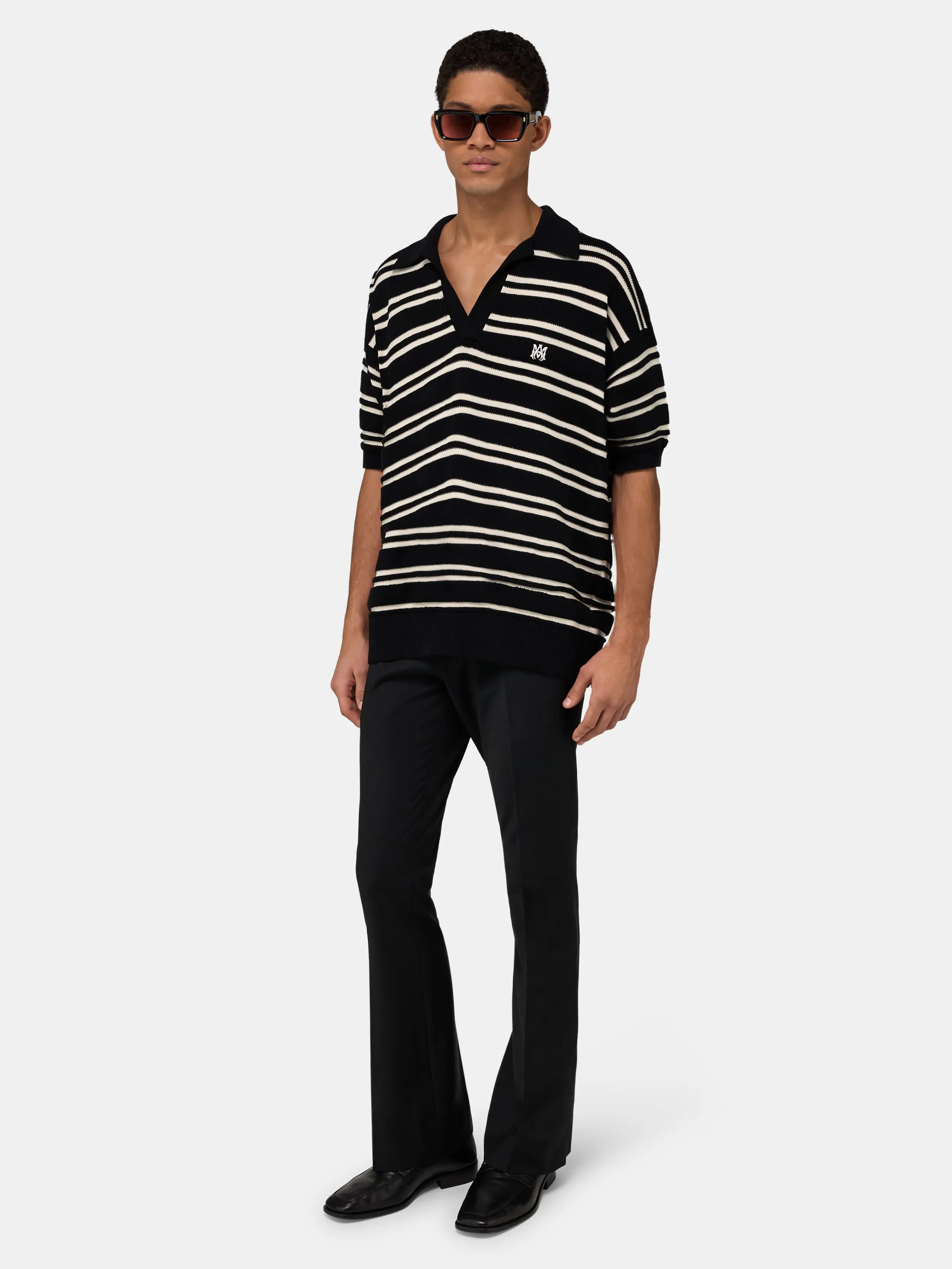 MA STRIPE KNIT SS POLO - Black sold by AMIRI product image thumbnail 3