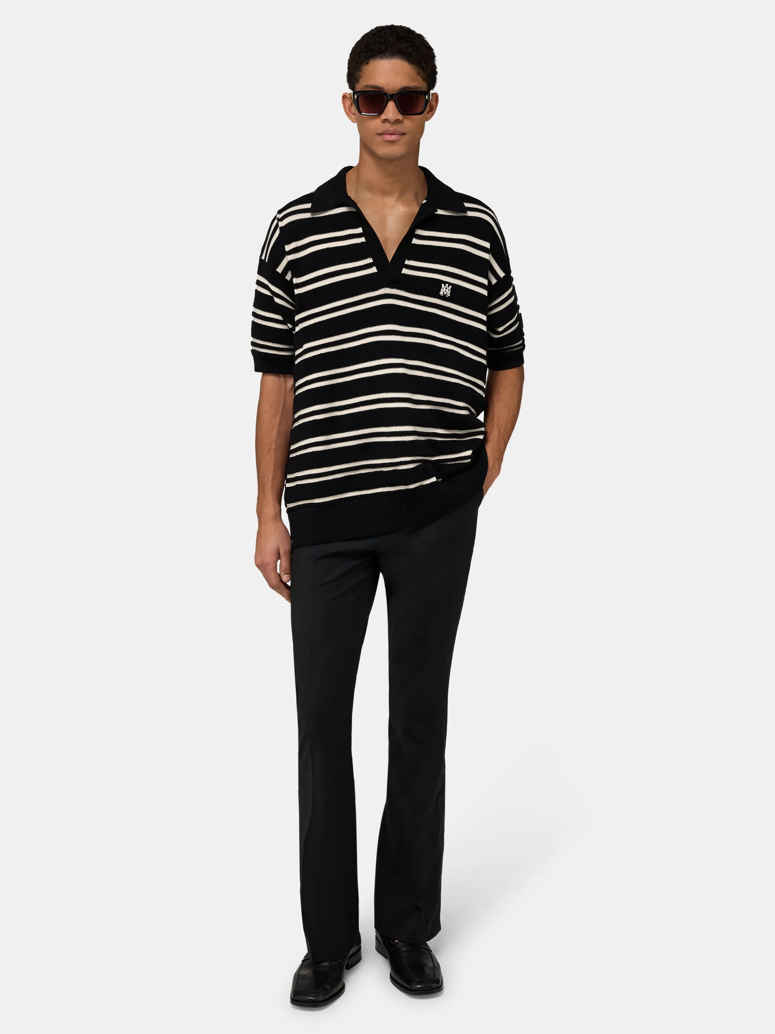 MA STRIPE KNIT SS POLO - Black sold by AMIRI product image thumbnail 2