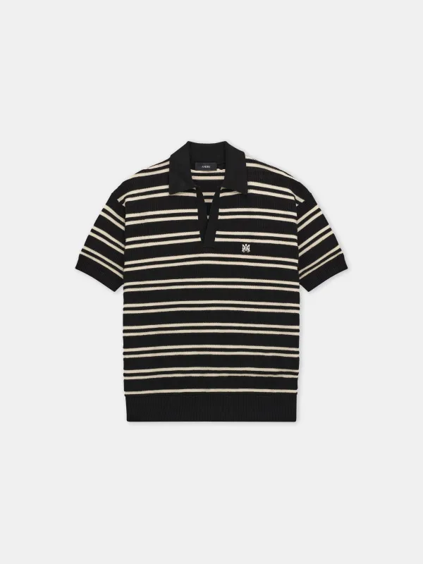 MA STRIPE KNIT SS POLO - Black made by AMIRI