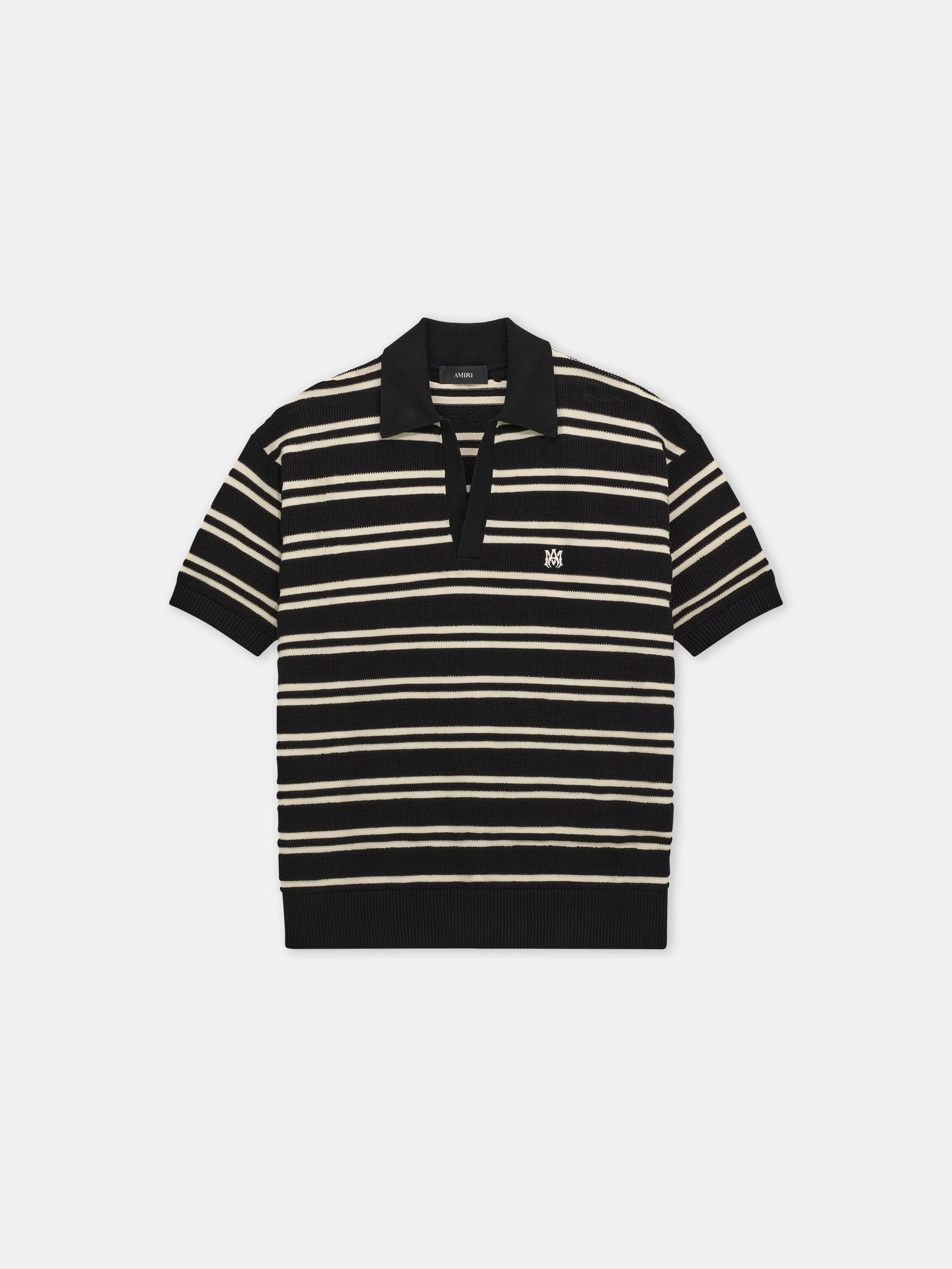 MA STRIPE KNIT SS POLO - Black sold by AMIRI