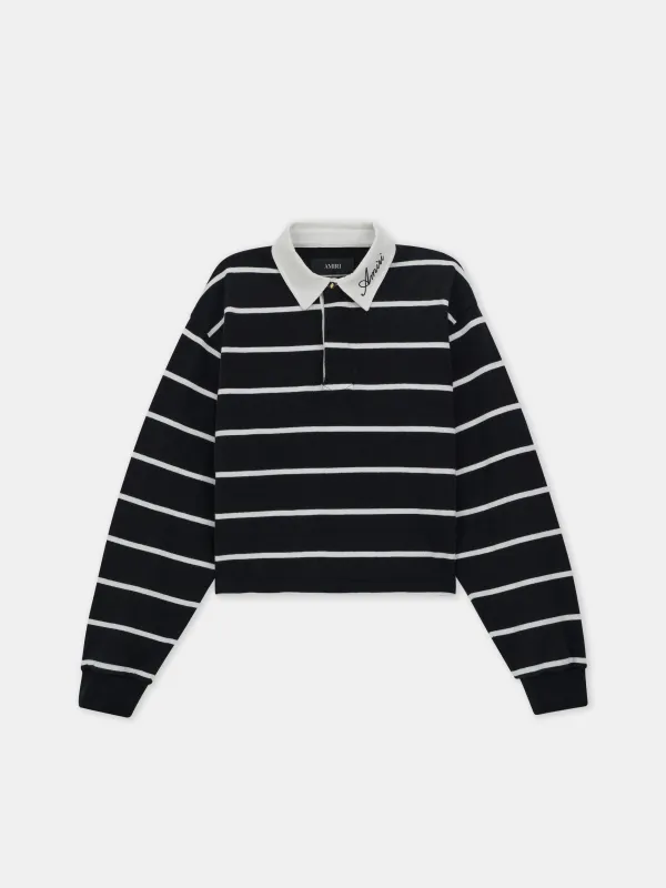 WOMEN - WOMEN'S STRIPED LONG SLEEVE POLO - Black made by AMIRI