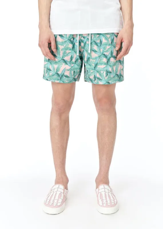 Small Banana Leaves Swim Trunk - Green / Peach made by AMIRI