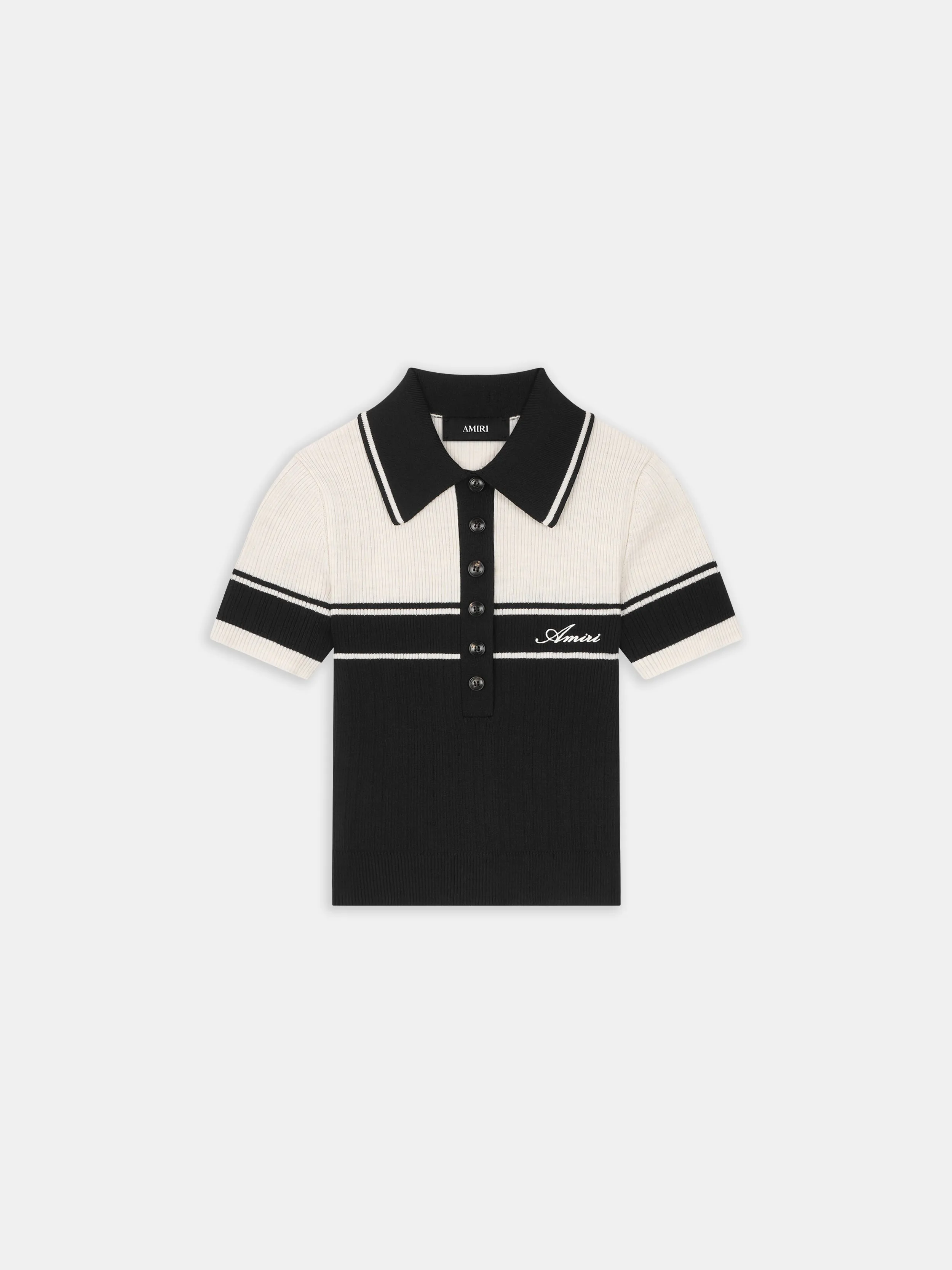 WOMEN - WOMEN'S SCRIPT KNIT SLIM POLO - Black sold by AMIRI