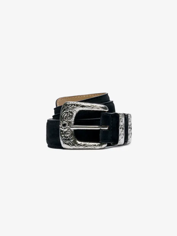 Engraved Buckle Suede Belt - Black sold by AMIRI