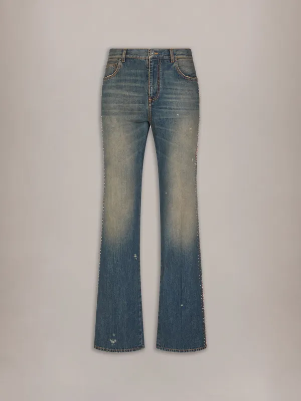 MA FIT EMBELLISHED STRIPE JEAN - Faded Sand Indigo made by AMIRI