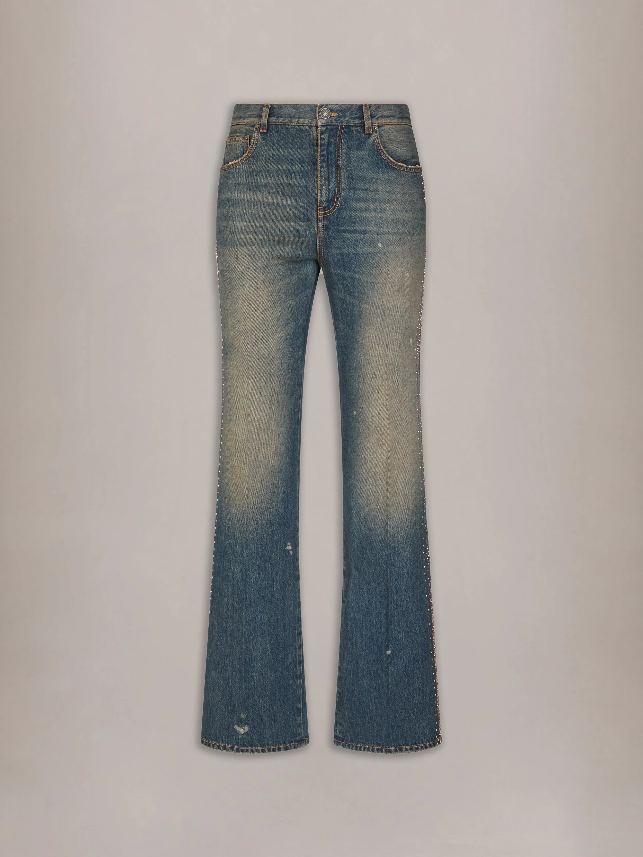MA FIT EMBELLISHED STRIPE JEAN - Faded Sand Indigo sold by AMIRI