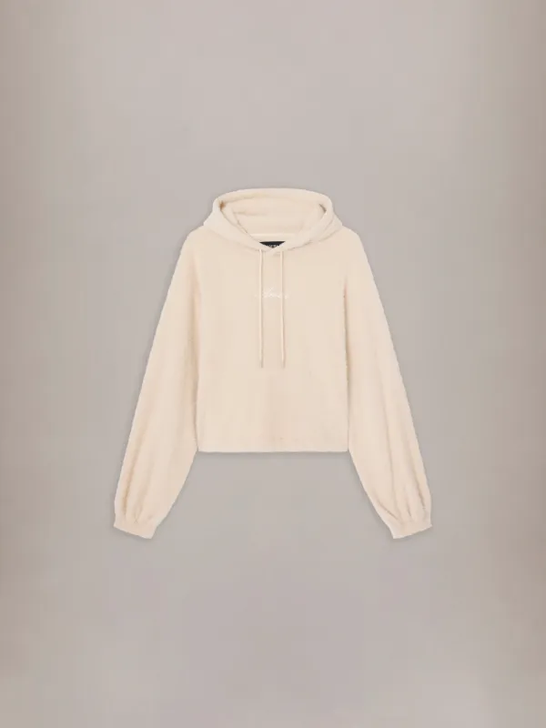 WOMEN - WOMEN'S SCRIPT FURRY HOODIE - Alabaster made by AMIRI