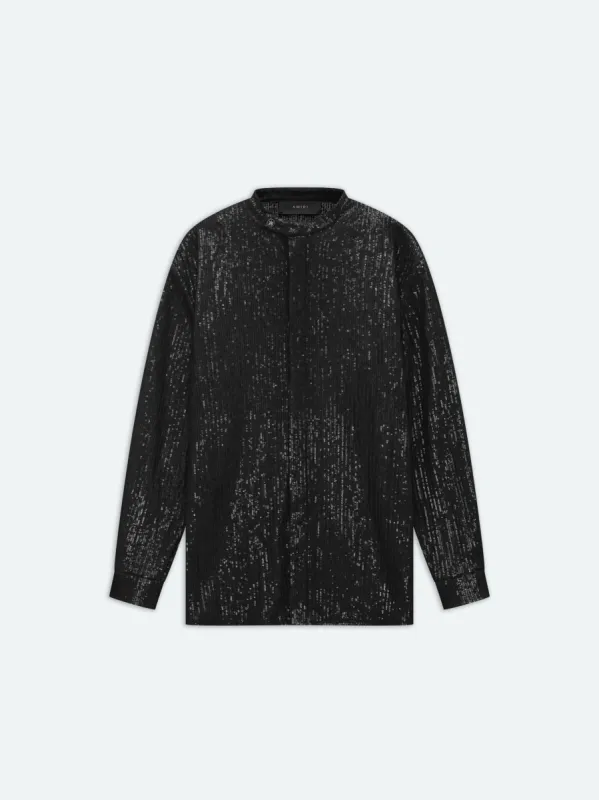 TAB COLLAR COVERED SEQUIN SHIRT - Black sold by AMIRI