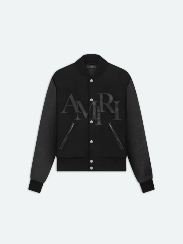 AMIRI STAGGERED VARSITY JACKET - Black sold by AMIRI