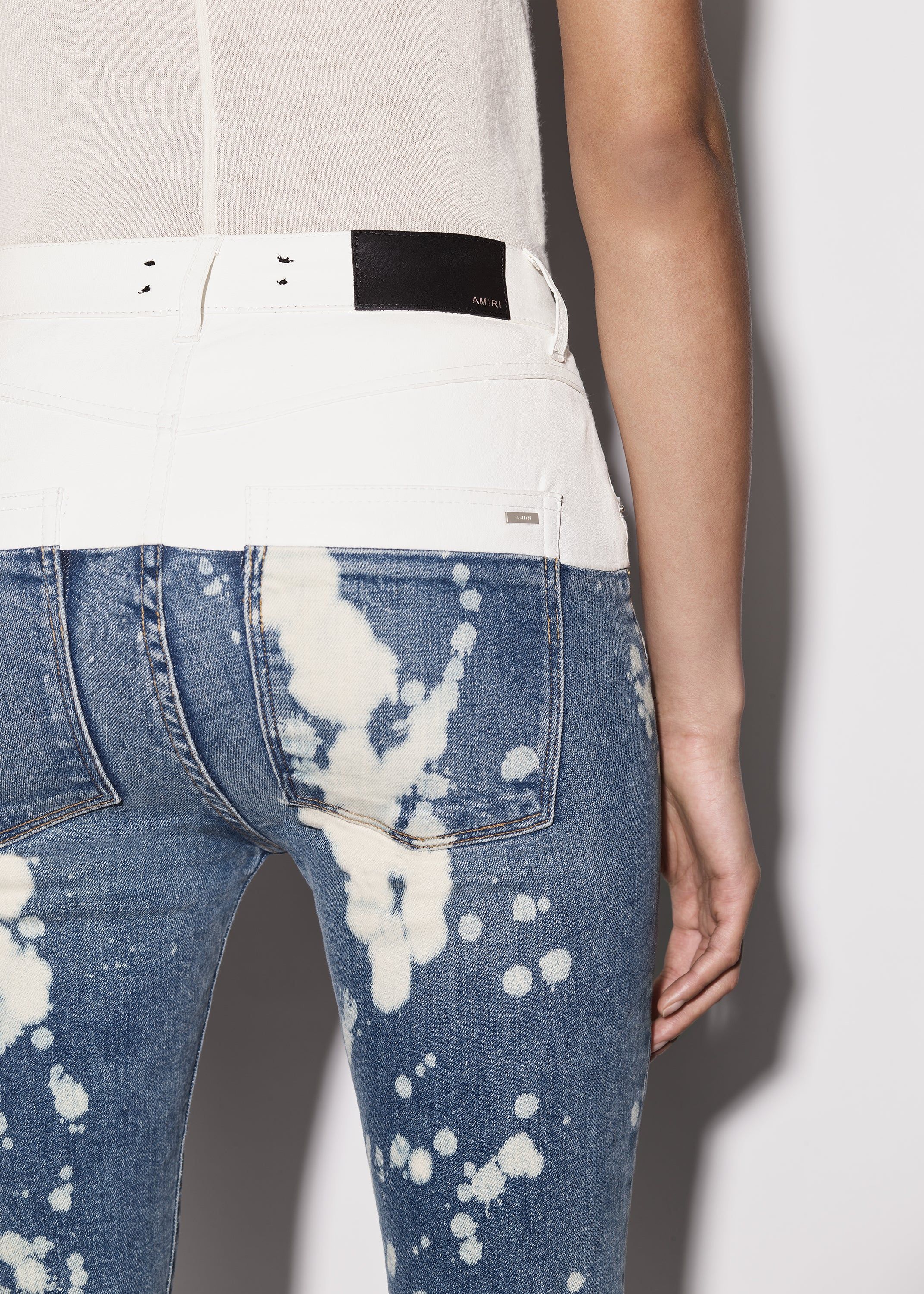 WOMEN - LEATHER CONTRAST SKINNY JEAN - BLEACH INDIGO / WHITE LEATHER sold by AMIRI product image thumbnail 8