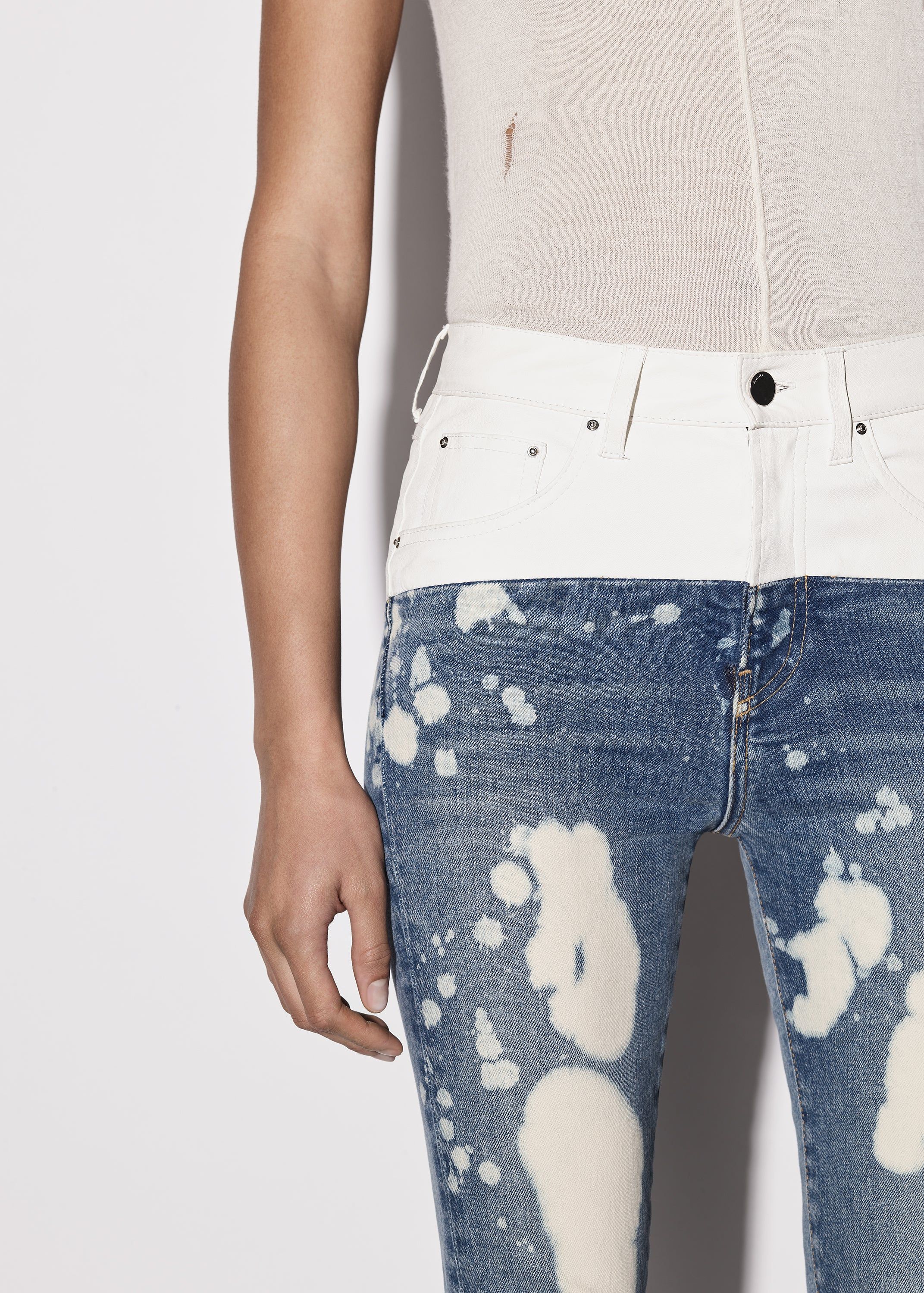 WOMEN - LEATHER CONTRAST SKINNY JEAN - BLEACH INDIGO / WHITE LEATHER sold by AMIRI product image thumbnail 6