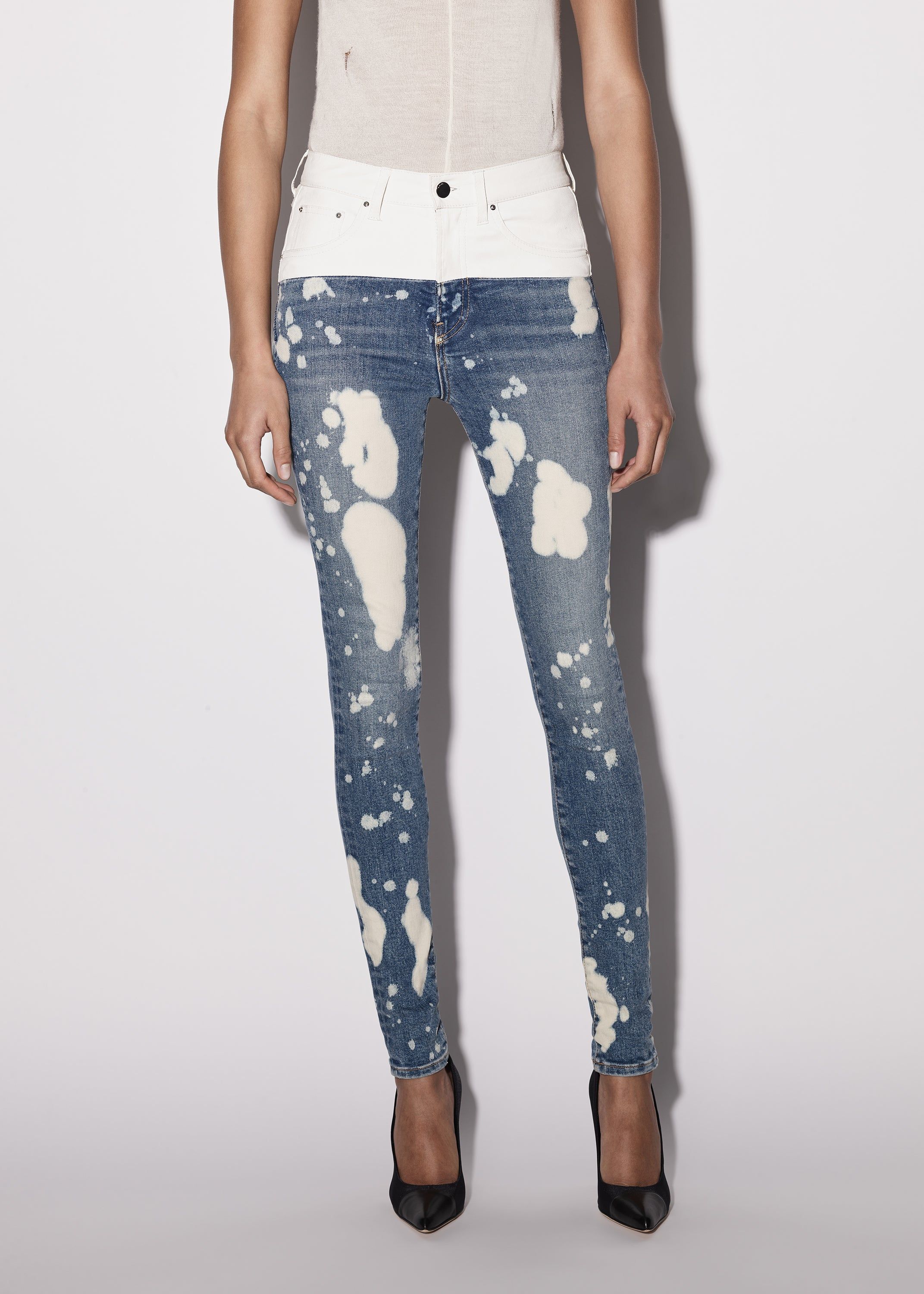 WOMEN - LEATHER CONTRAST SKINNY JEAN - BLEACH INDIGO / WHITE LEATHER sold by AMIRI product image thumbnail 3