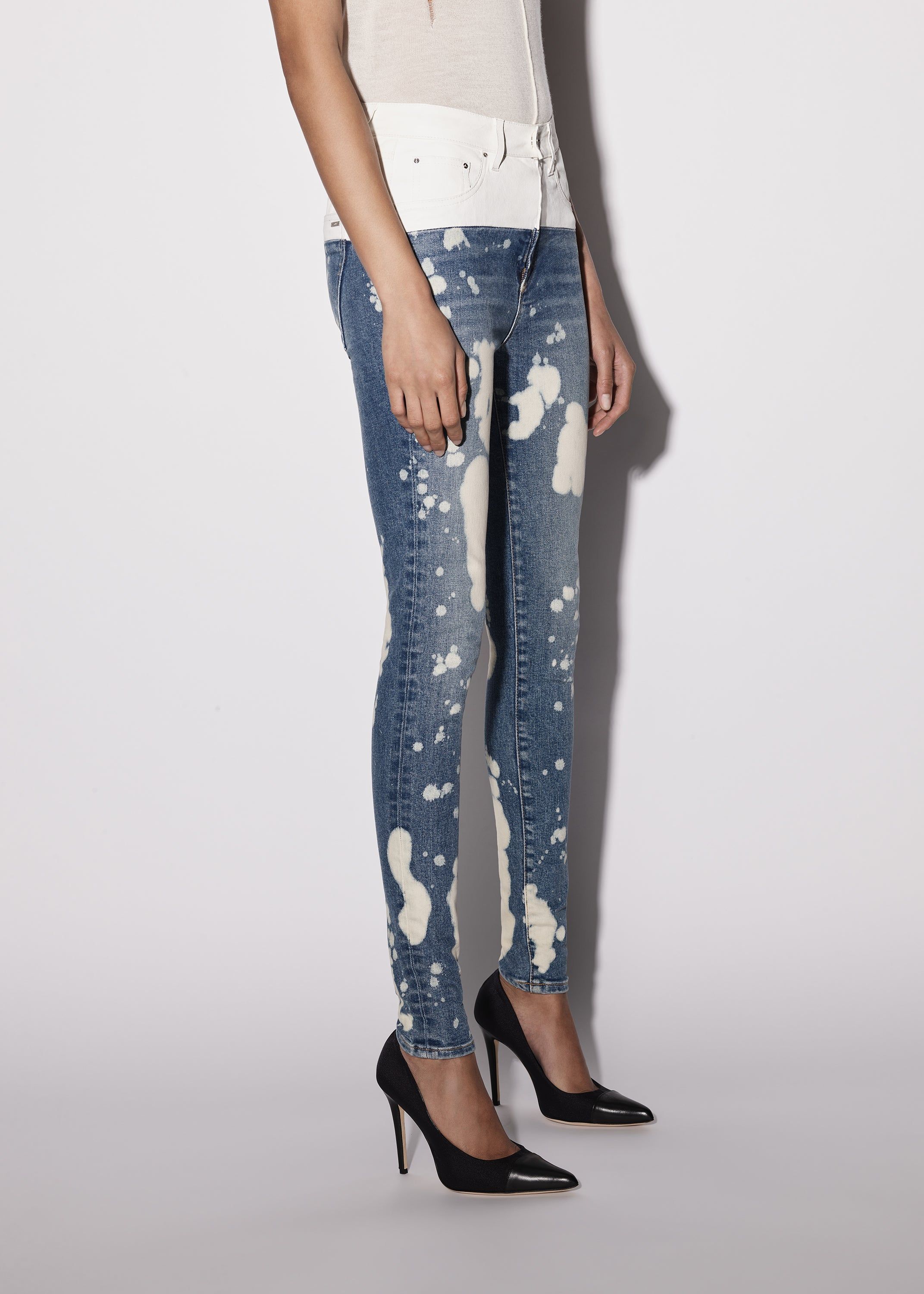 WOMEN - LEATHER CONTRAST SKINNY JEAN - BLEACH INDIGO / WHITE LEATHER sold by AMIRI product image thumbnail 4