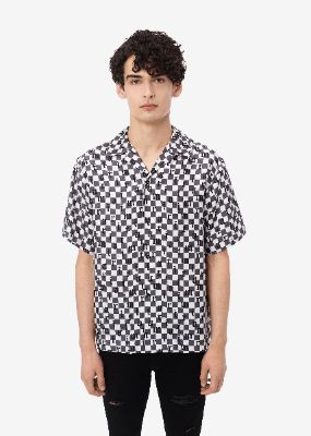 AMIRI CHECKERED SILK BOWLING SHIRT - BLACK / WHITE sold by AMIRI