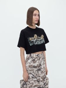 WOMEN - CHEETAH CROPPED TEE - BLACK sold by AMIRI