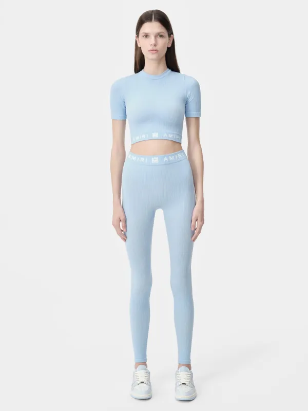 WOMEN - WOMEN'S MA RIBBED SEAMLESS S/S TOP - Cerulean sold by AMIRI