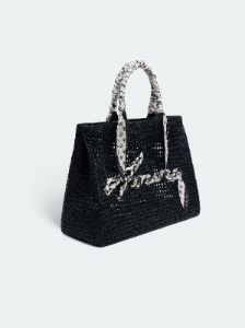 OPEN WEAVE RAFFIA TOTE BAG - Black sold by AMIRI