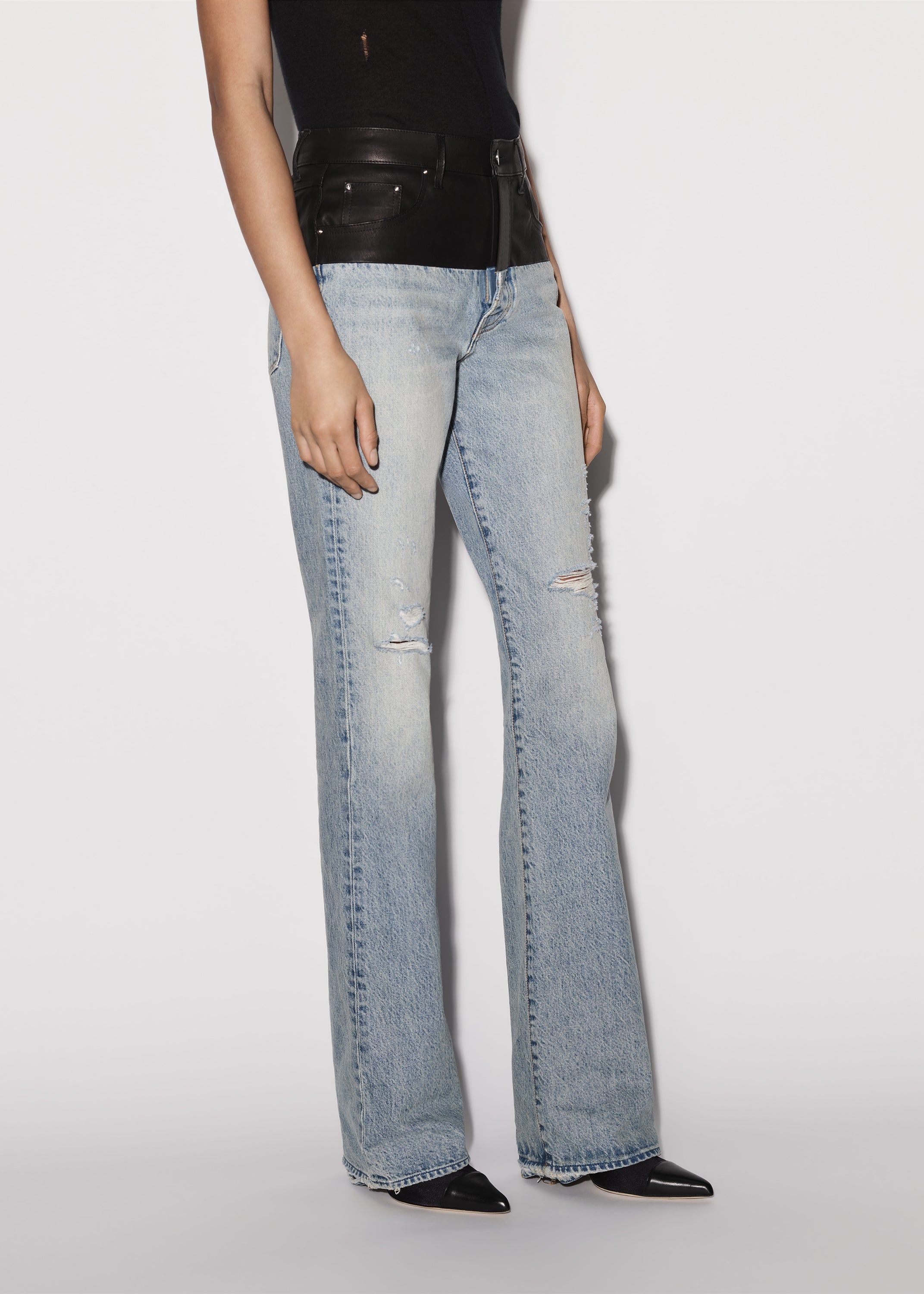 WOMEN - LEATHER HYBRID BOOTLEG JEAN - SKY INDIGO / BLACK sold by AMIRI product image thumbnail 4