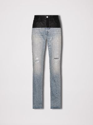 WOMEN - LEATHER HYBRID BOOTLEG JEAN - SKY INDIGO / BLACK made by AMIRI