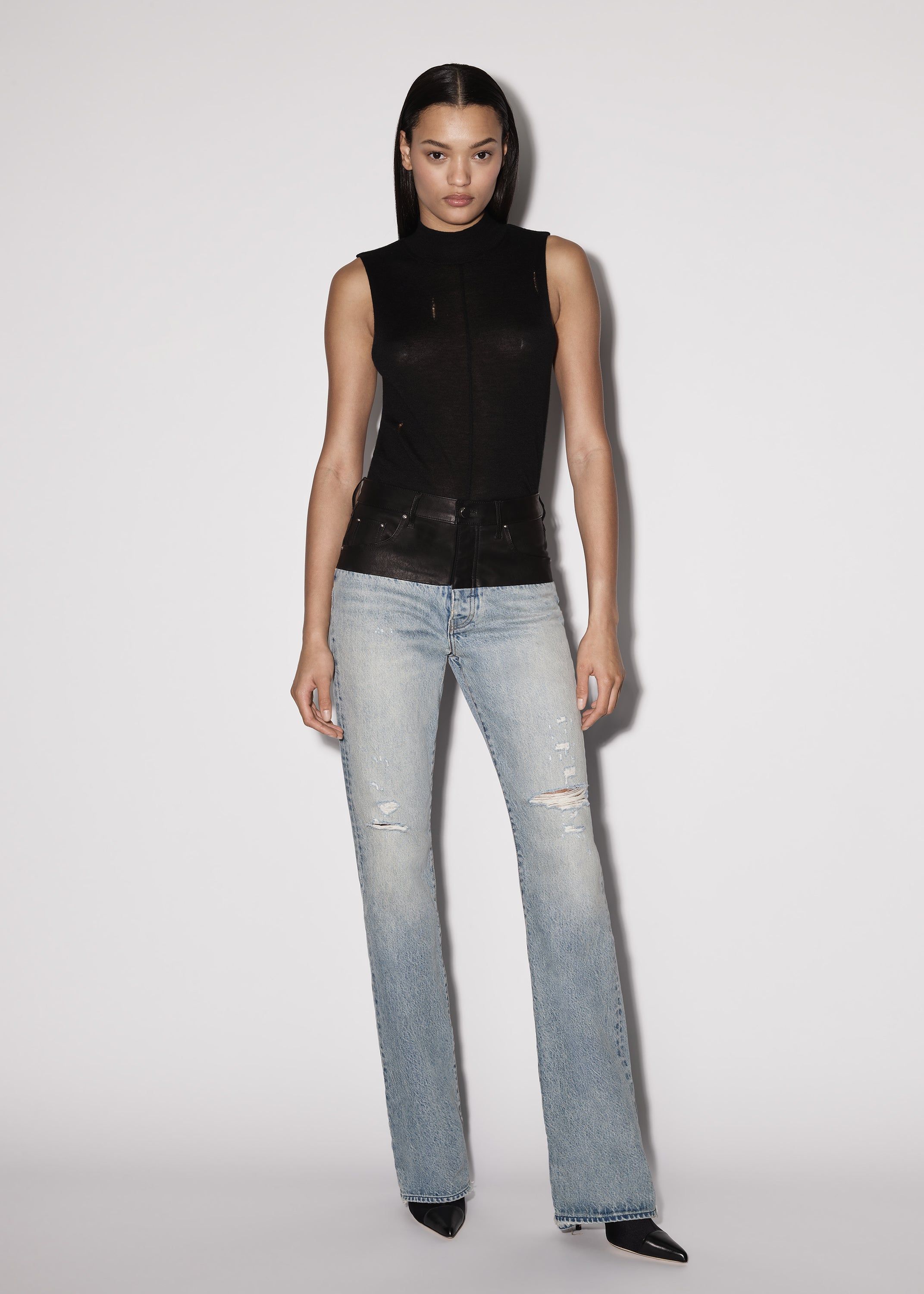 WOMEN - LEATHER HYBRID BOOTLEG JEAN - SKY INDIGO / BLACK sold by AMIRI product image thumbnail 2