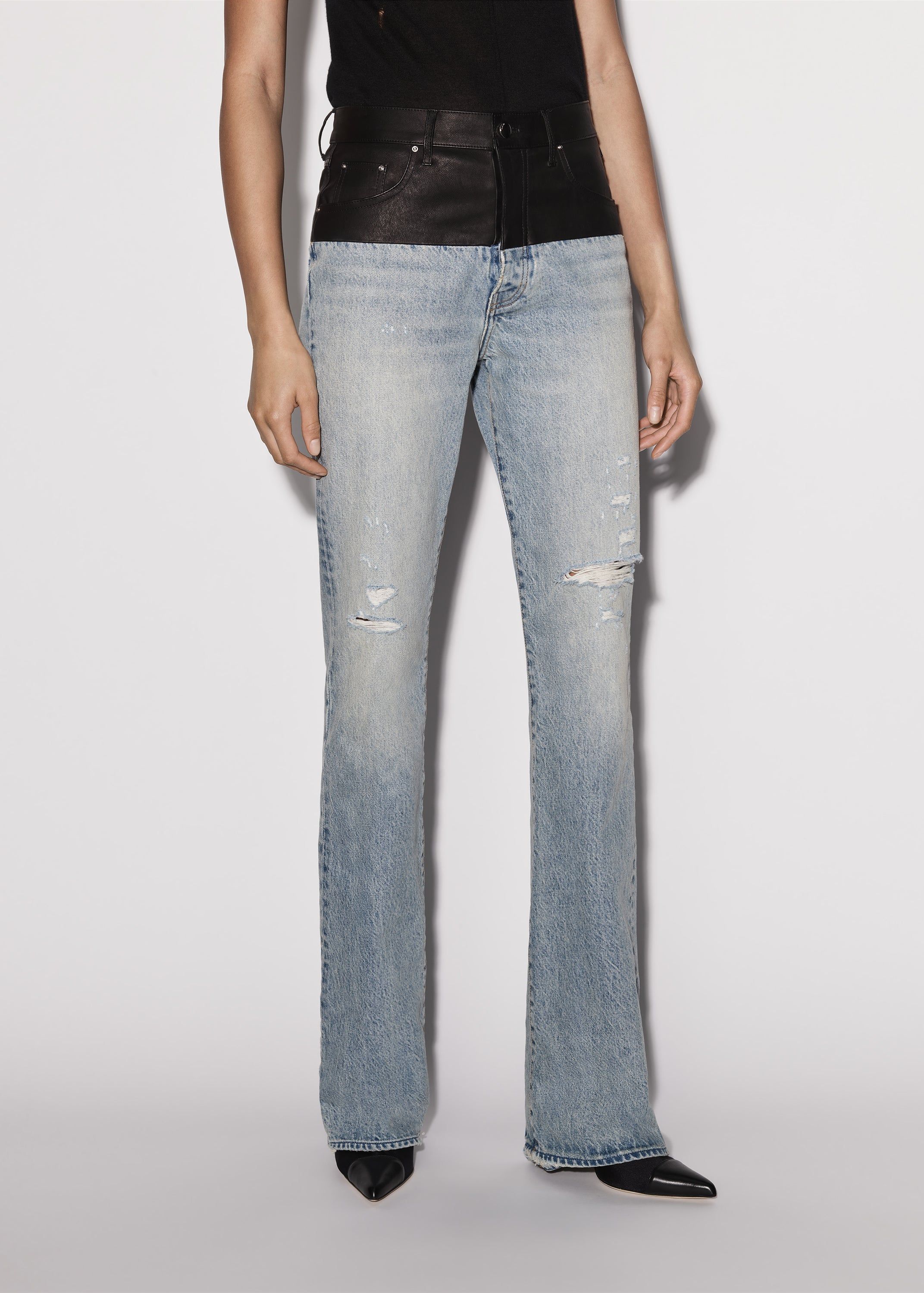 WOMEN - LEATHER HYBRID BOOTLEG JEAN - SKY INDIGO / BLACK sold by AMIRI product image thumbnail 3