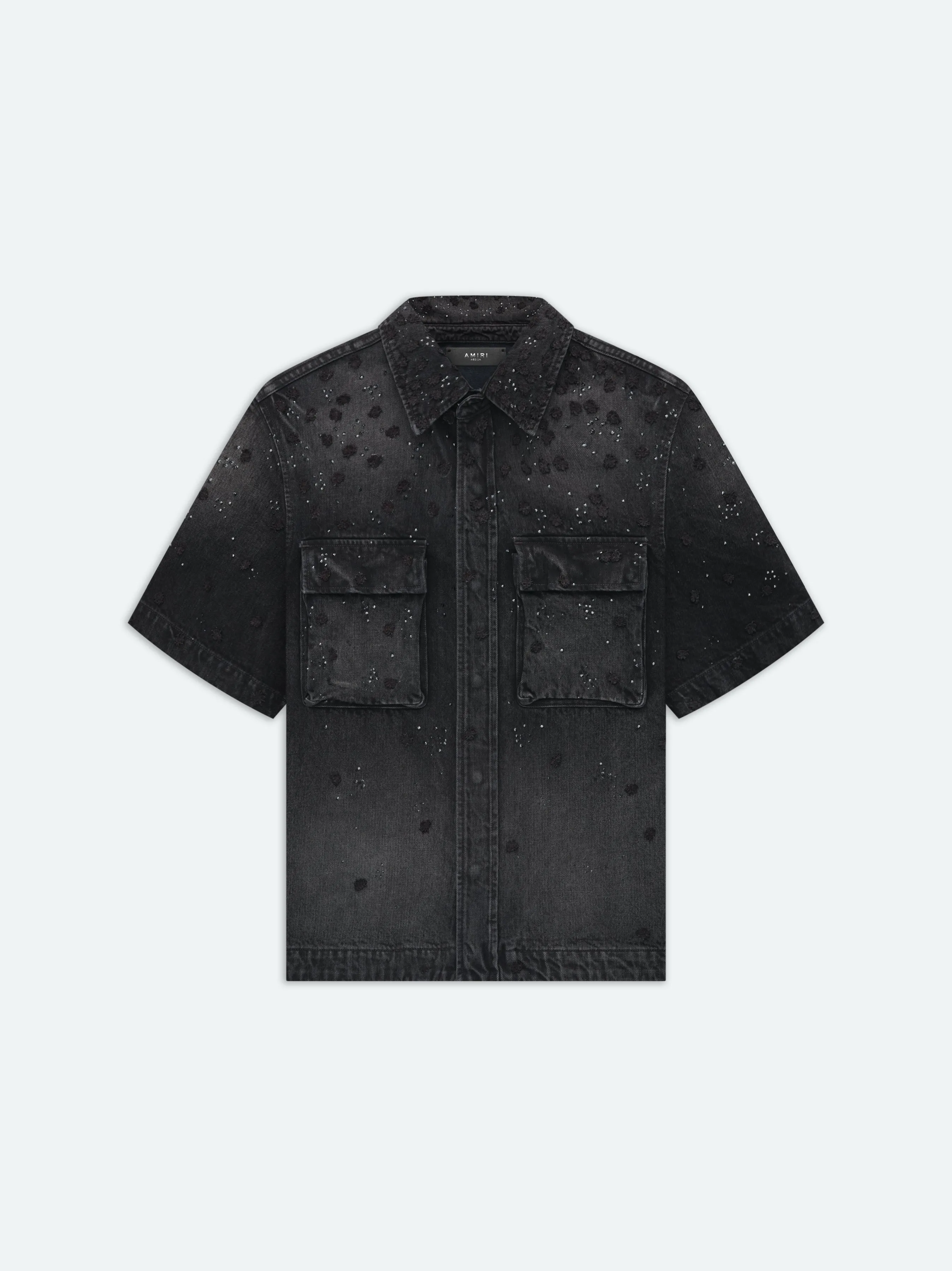 FLORAL CRYSTAL DENIM SHORT SLEEVE SHIRT - Faded Black sold by AMIRI