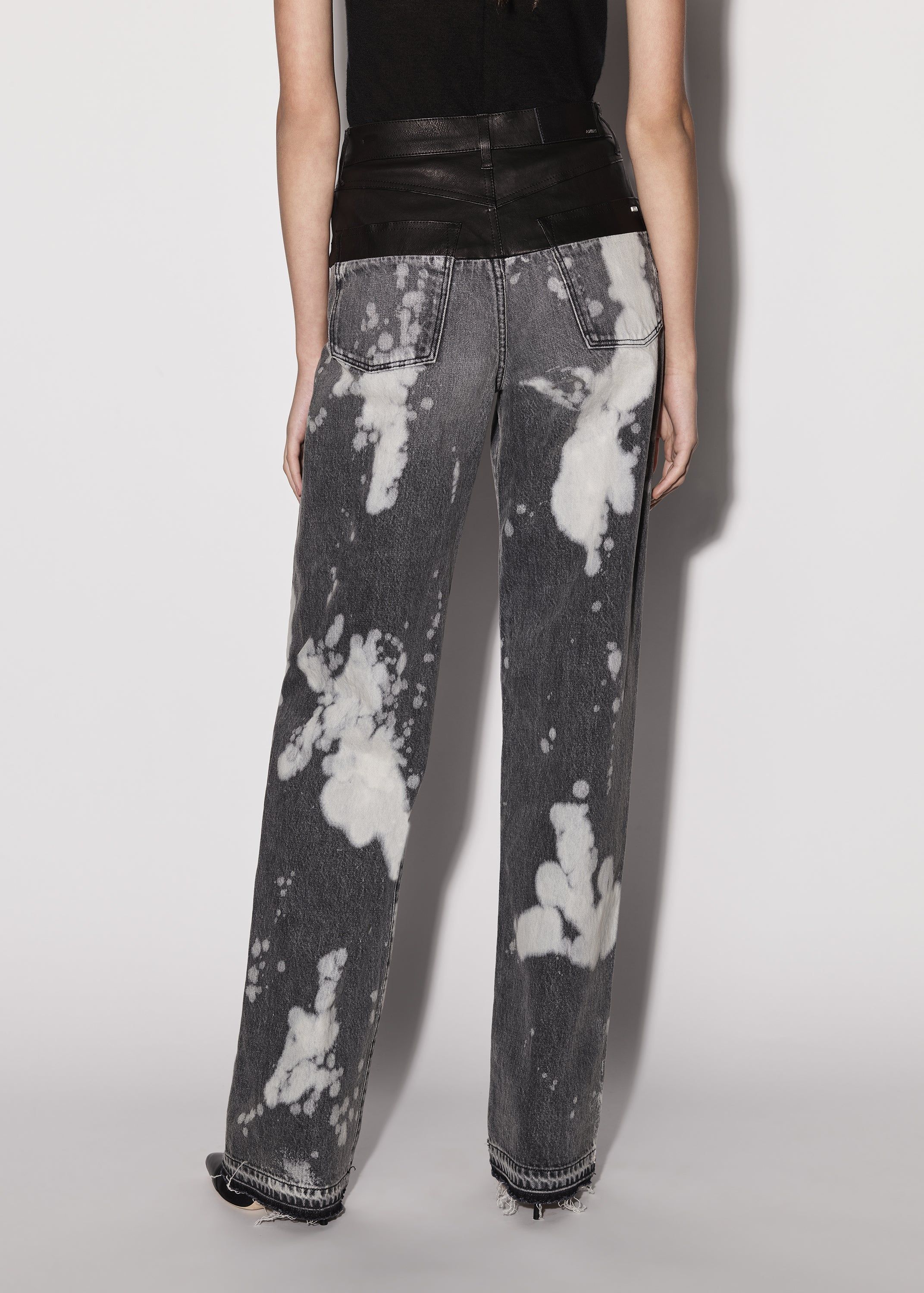 WOMEN - LEATHER HYBRID WIDE JEAN - BLEACHED BLACK / BLACK sold by AMIRI product image thumbnail 5