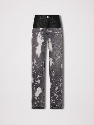WOMEN - LEATHER HYBRID WIDE JEAN - BLEACHED BLACK / BLACK sold by AMIRI