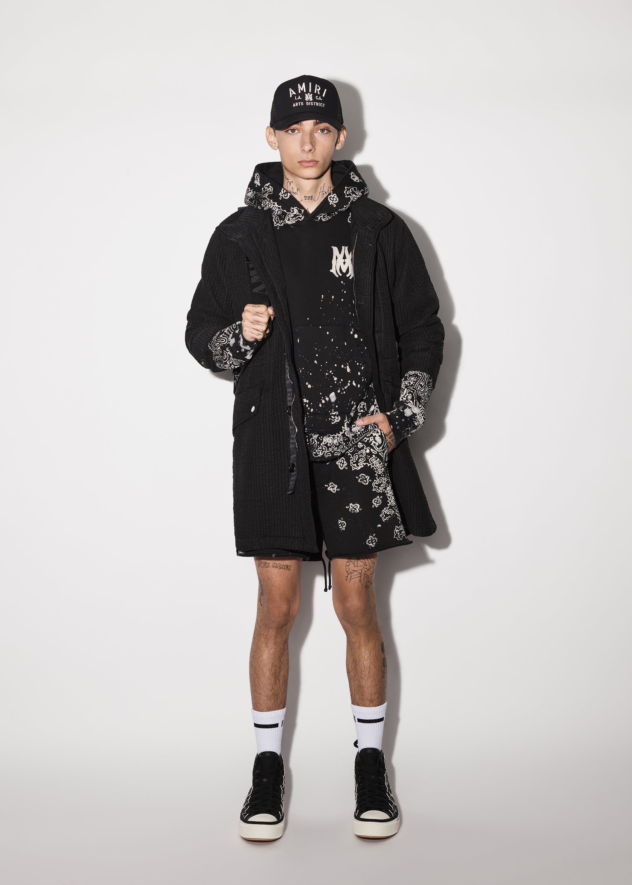 AMIRI BANDANA BLEACH ALL OVER HOODIE - BLACK | Parallel