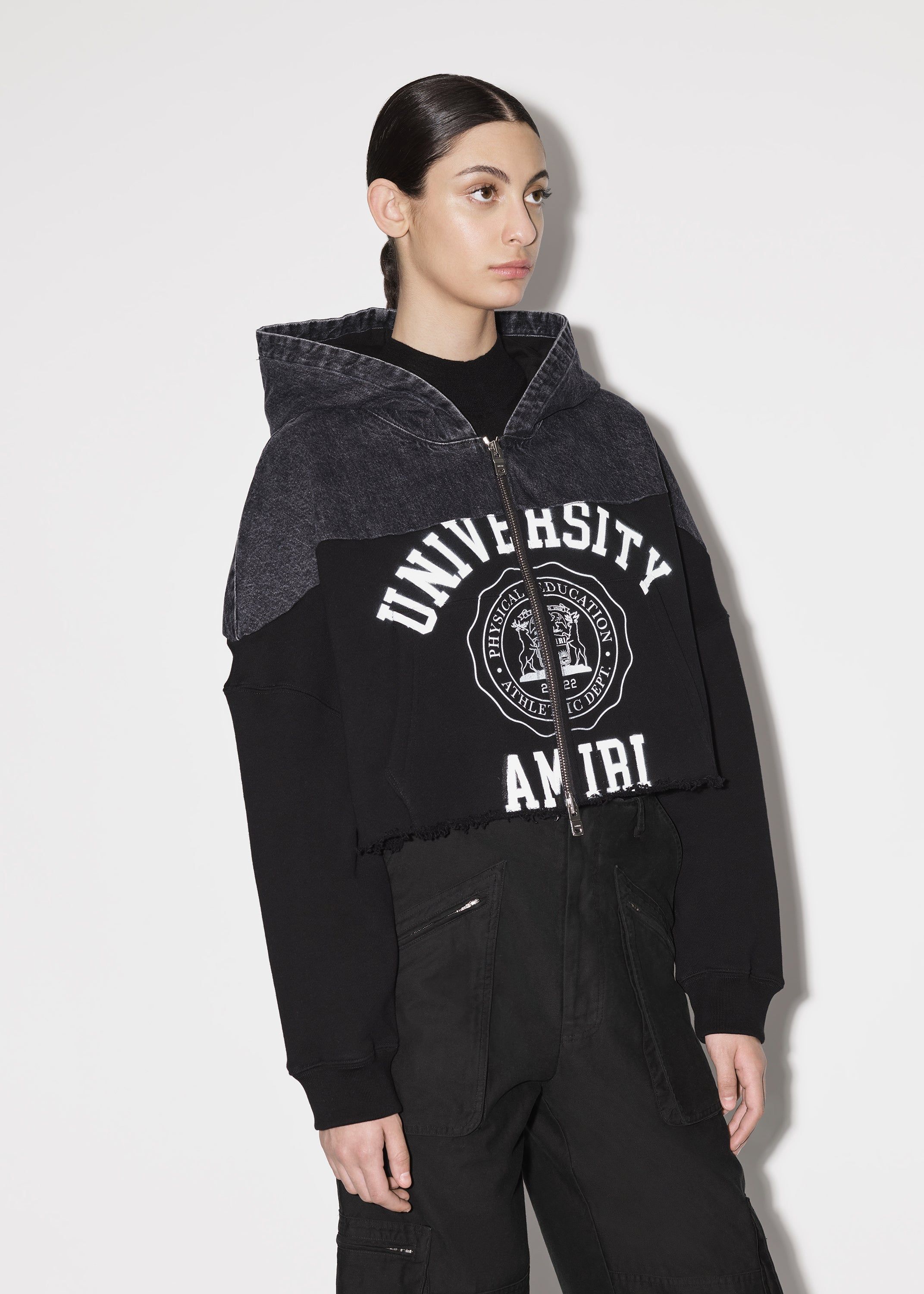 WOMEN - HYBRID ZIP UP HOODIE - SATIN BLACK / BLACK sold by AMIRI product image thumbnail 4