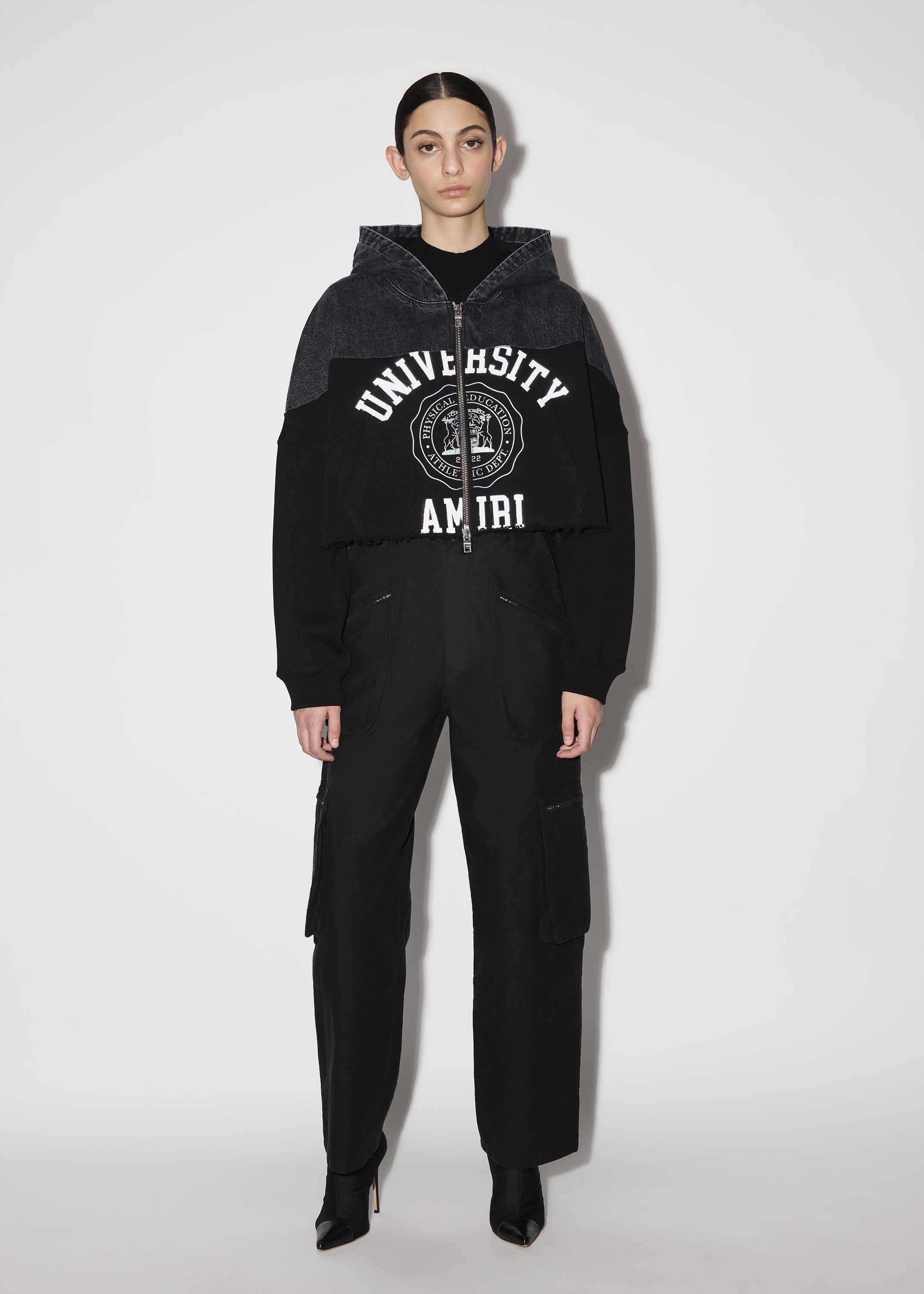 WOMEN - HYBRID ZIP UP HOODIE - SATIN BLACK / BLACK sold by AMIRI product image thumbnail 2