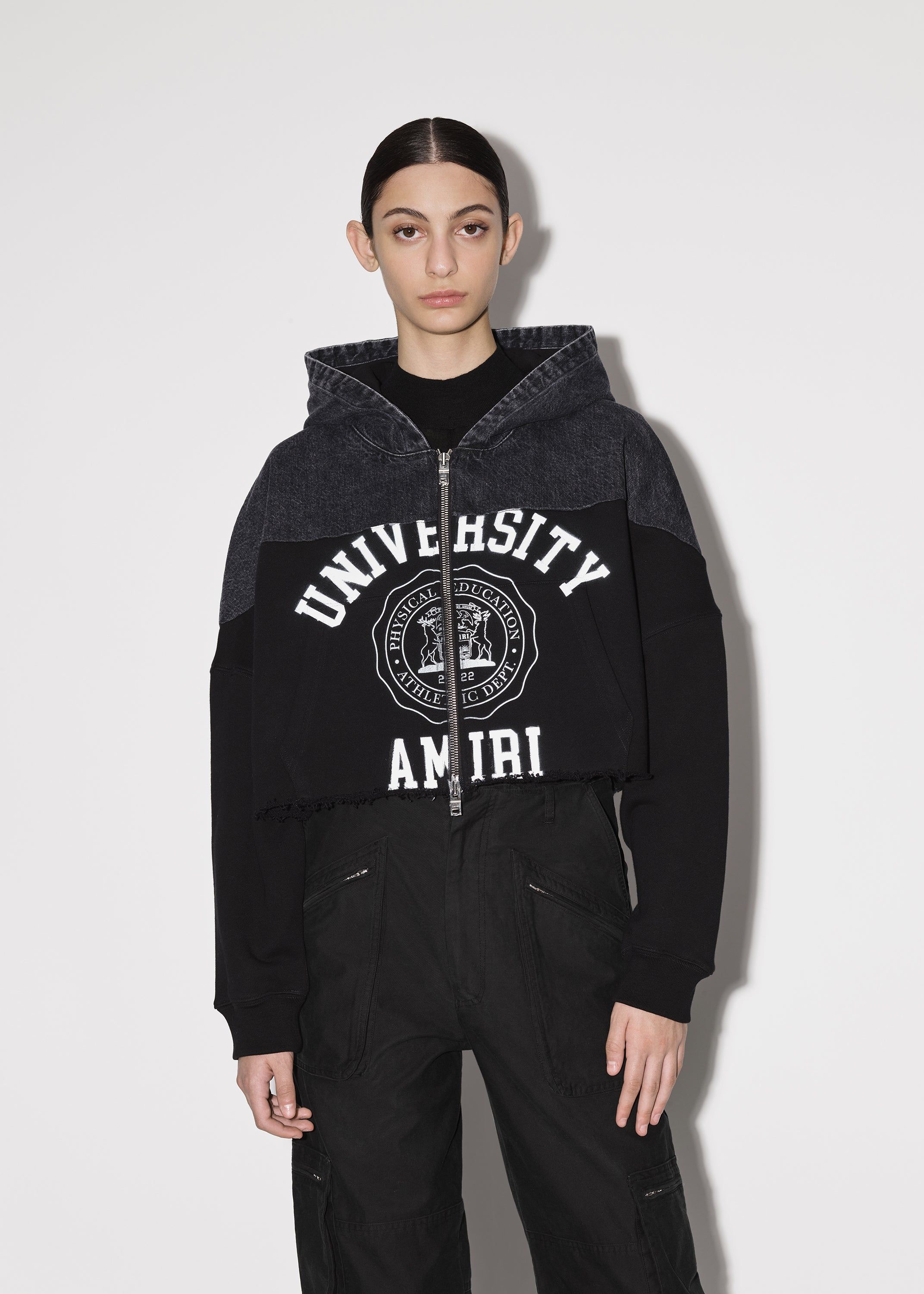 WOMEN - HYBRID ZIP UP HOODIE - SATIN BLACK / BLACK sold by AMIRI product image thumbnail 3