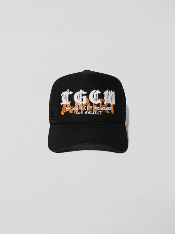 T.G.C.W. TRUCKER HAT - BLACK made by AMIRI