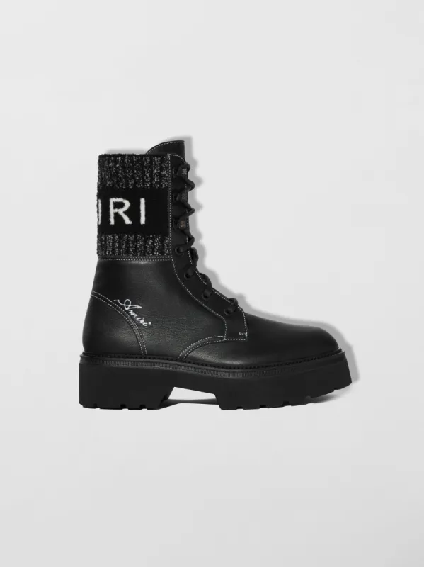 WOMEN - KNIT LOGO COLLAR COMBAT BOOT - BLACK sold by AMIRI