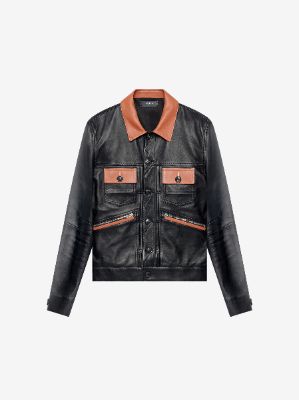 Contrasted Leather Jacket - Black / Roasted Red sold by AMIRI
