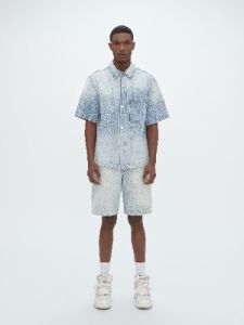 AMIRI JACQUARD SNAP UP SHORT SLEEVE - STONE INDIGO sold by AMIRI