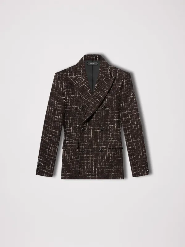 BOUCLE DOUBLE BREASTED BLAZER - BROWN sold by AMIRI