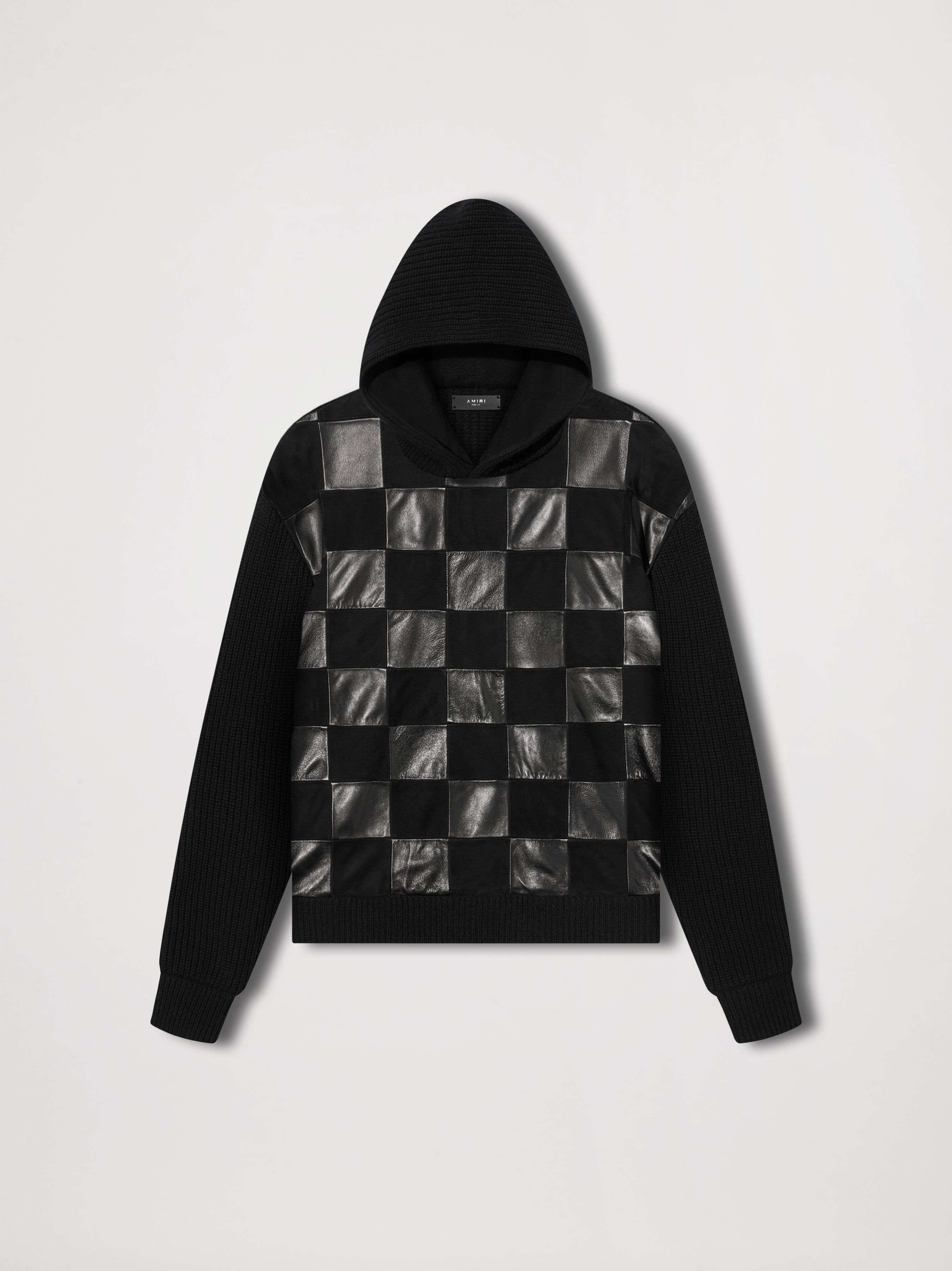 LEATHER FRONT CHECKERED HOODIE - BLACK sold by AMIRI