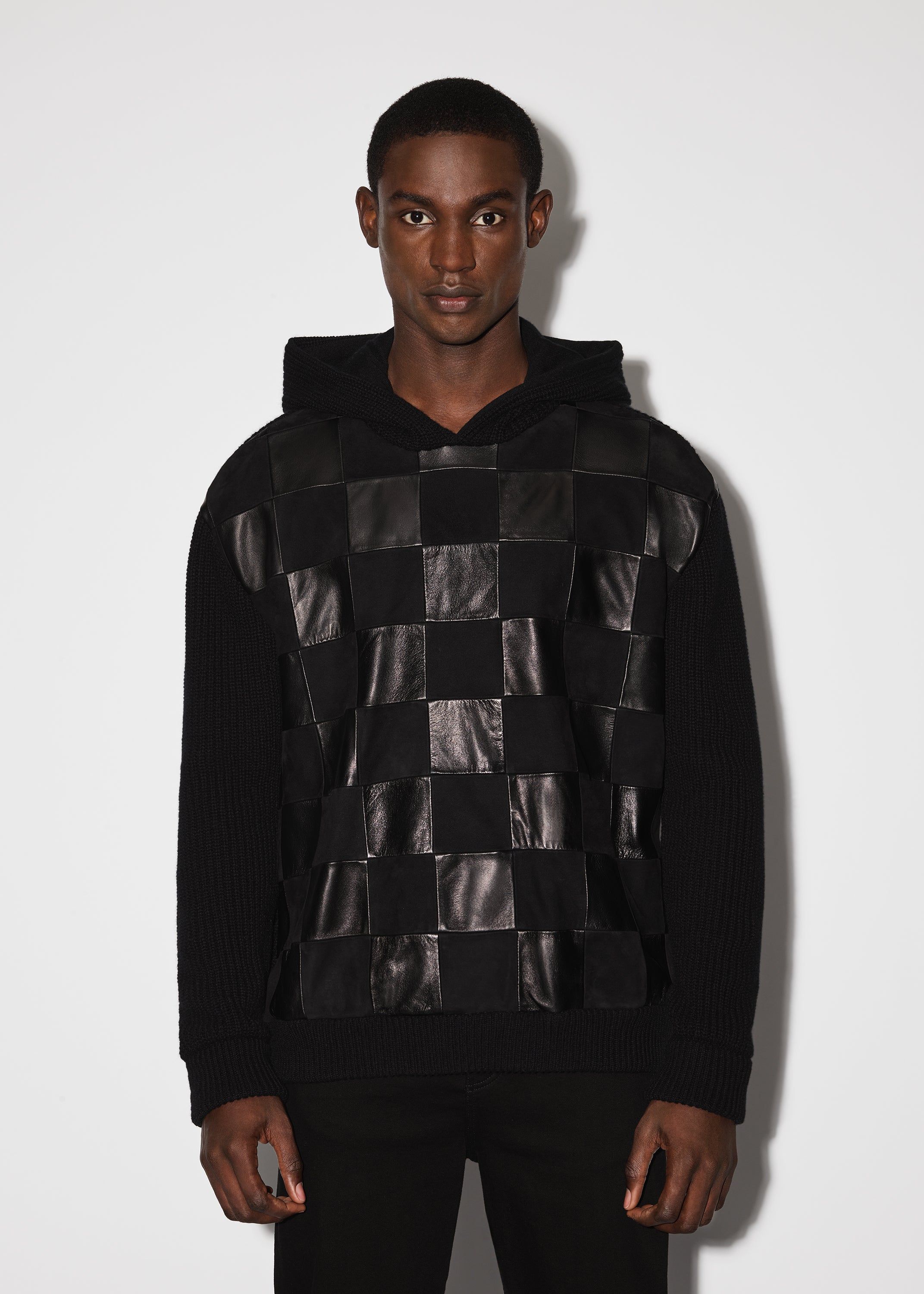 LEATHER FRONT CHECKERED HOODIE - BLACK sold by AMIRI product image thumbnail 5