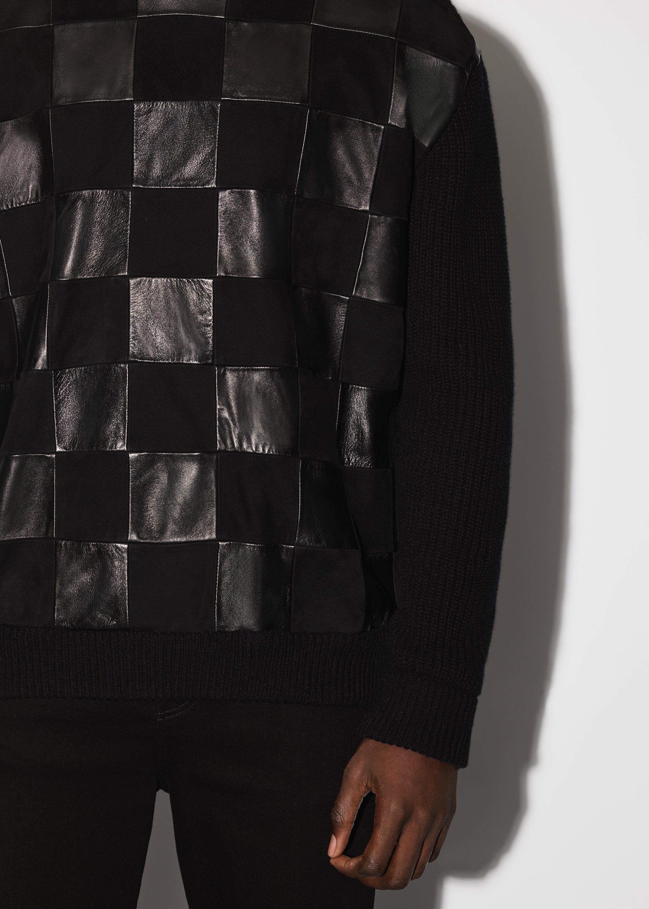 LEATHER FRONT CHECKERED HOODIE - BLACK sold by AMIRI product image thumbnail 2