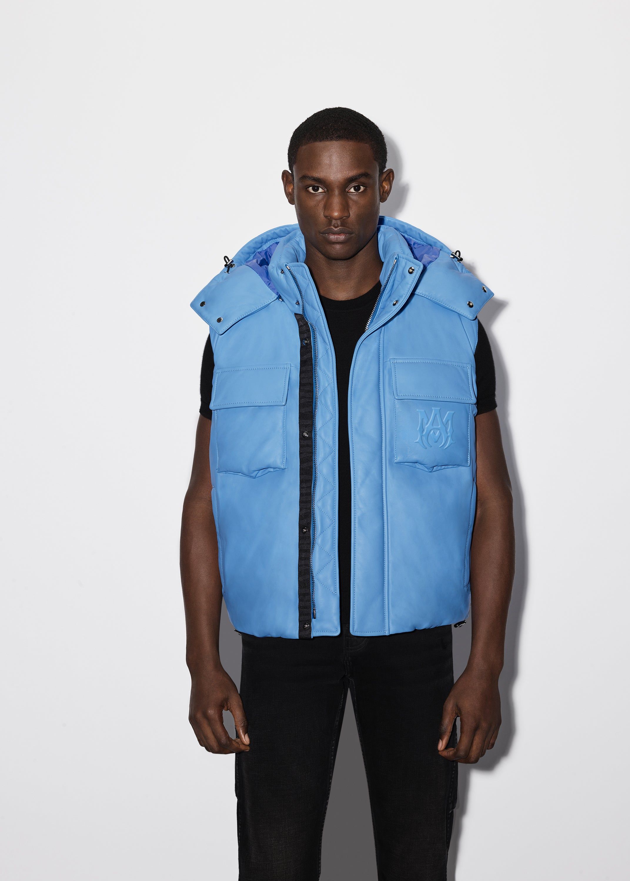 HOODED LEATHER DOWN GILET - BLUE sold by AMIRI product image thumbnail 3