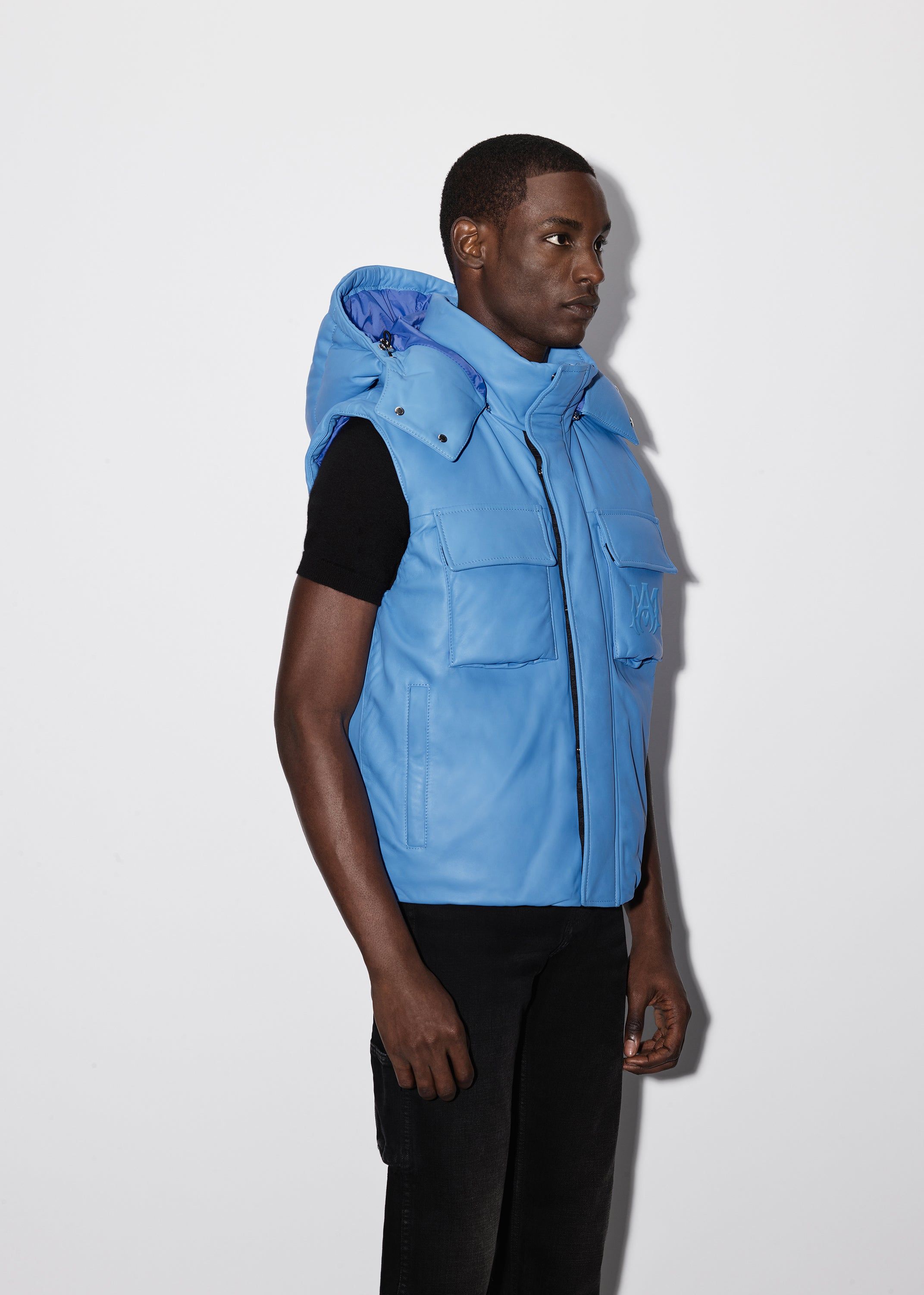 HOODED LEATHER DOWN GILET - BLUE sold by AMIRI product image thumbnail 4