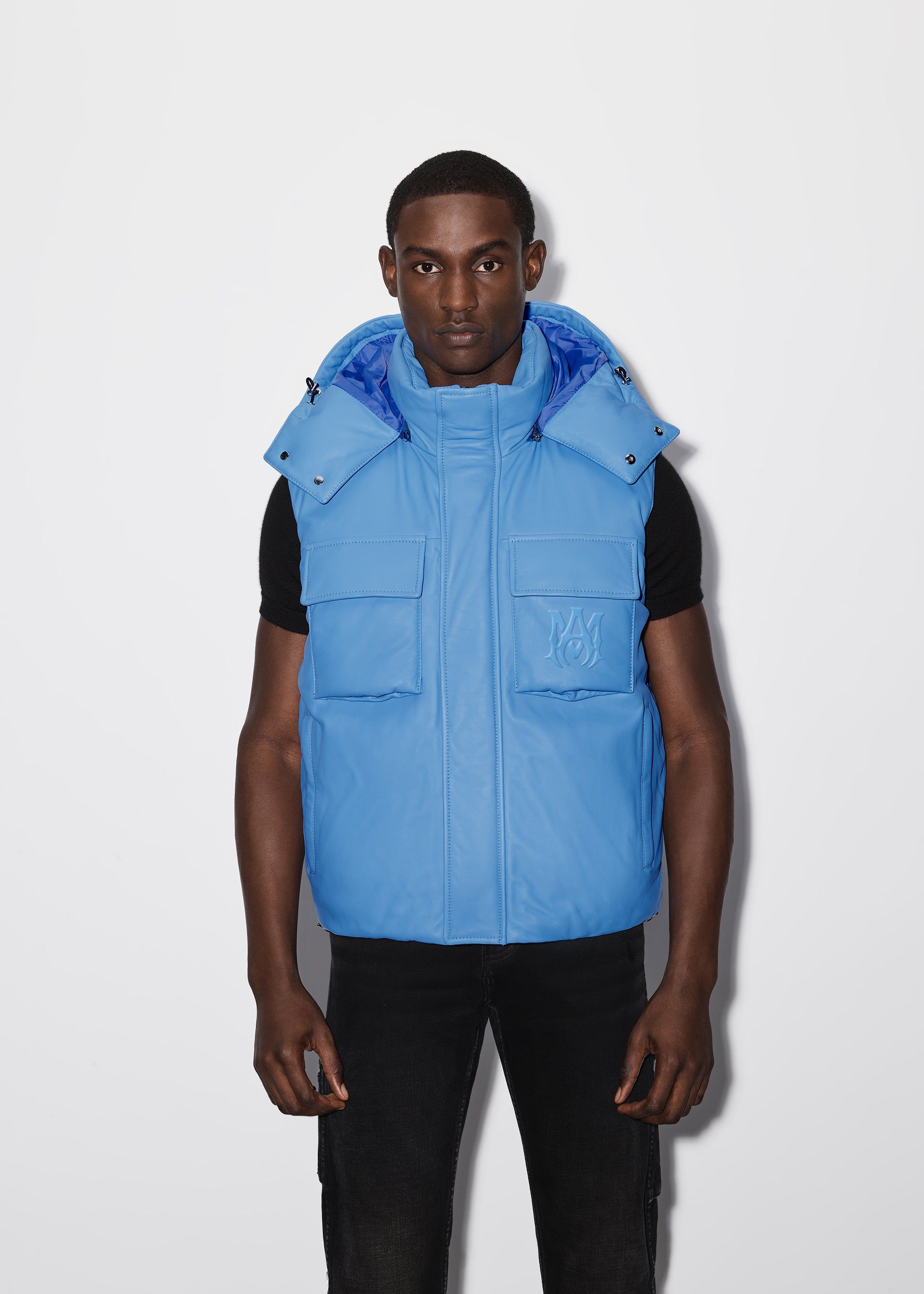 HOODED LEATHER DOWN GILET - BLUE sold by AMIRI product image thumbnail 2