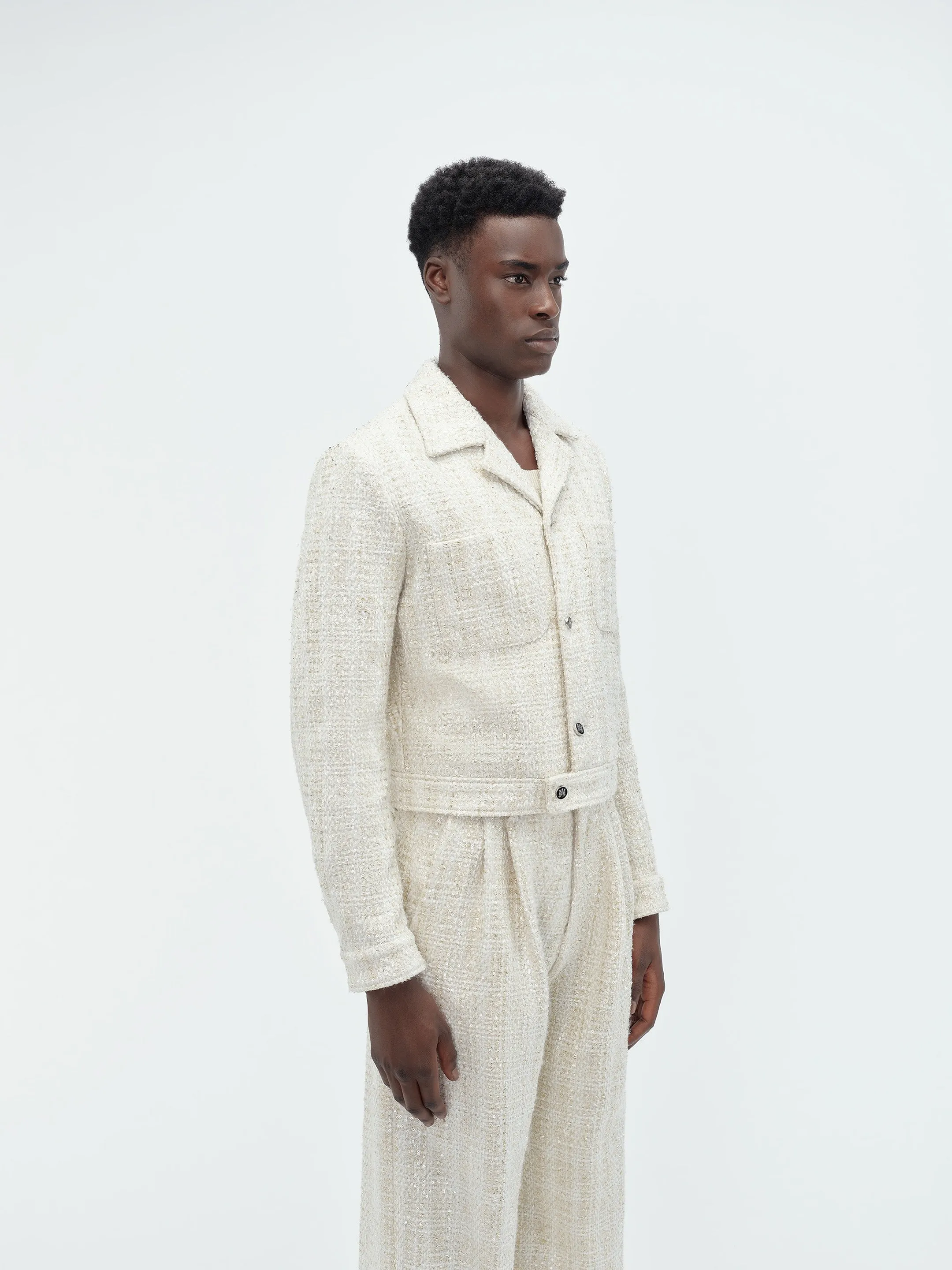 SEQUIN BOUCLE SHIRT JACKET - Alabaster sold by AMIRI product image thumbnail 4