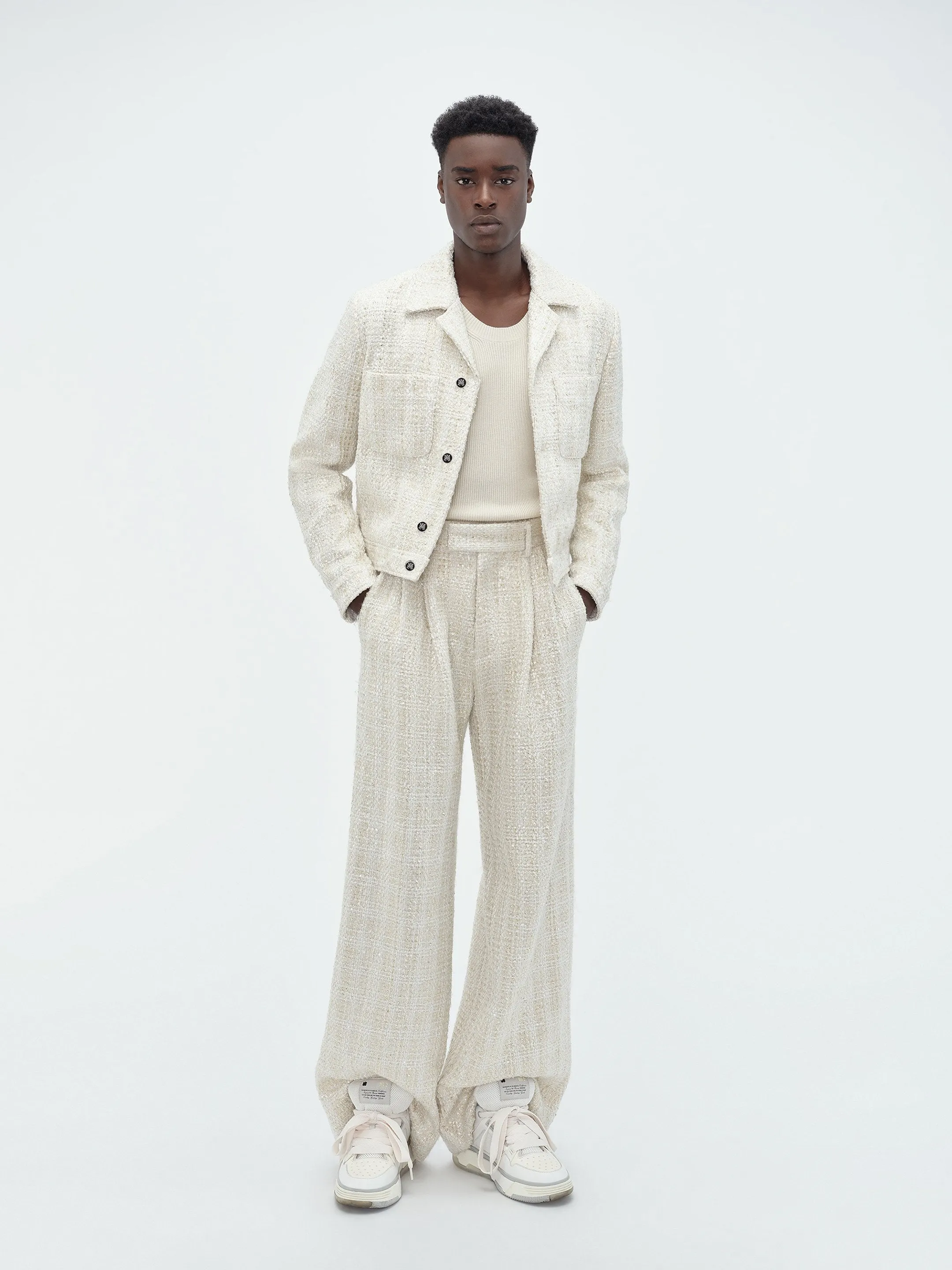 SEQUIN BOUCLE SHIRT JACKET - Alabaster sold by AMIRI product image thumbnail 2