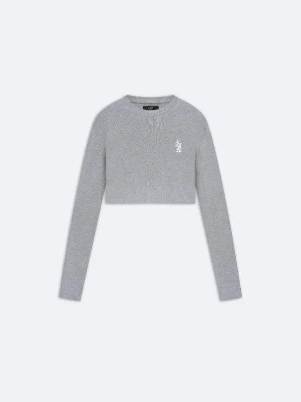 WOMEN - AMIRI STACK CROPPED CREWNECK - Grey sold by AMIRI