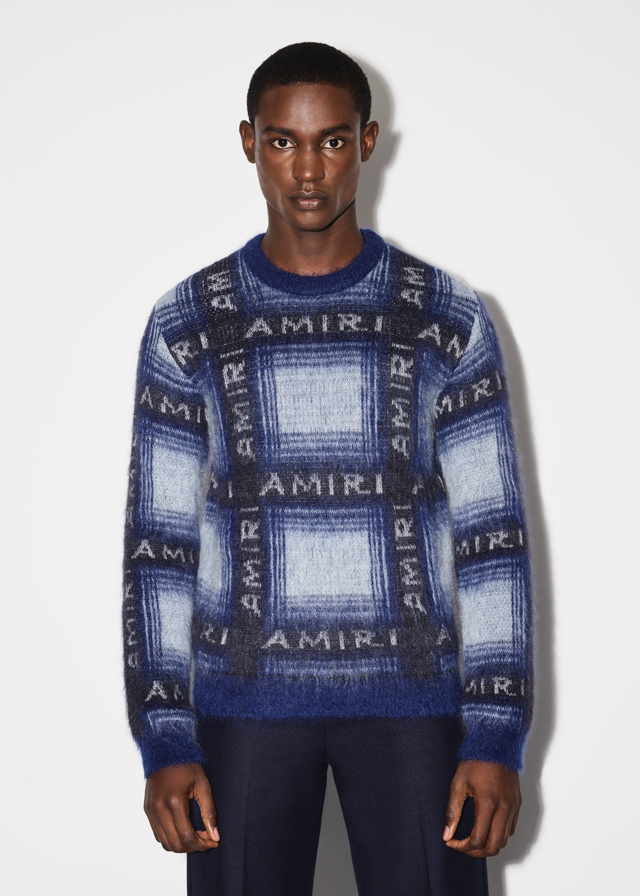 BRUSHED MOHAIR PLAID CREW - BLUE sold by AMIRI product image thumbnail 2