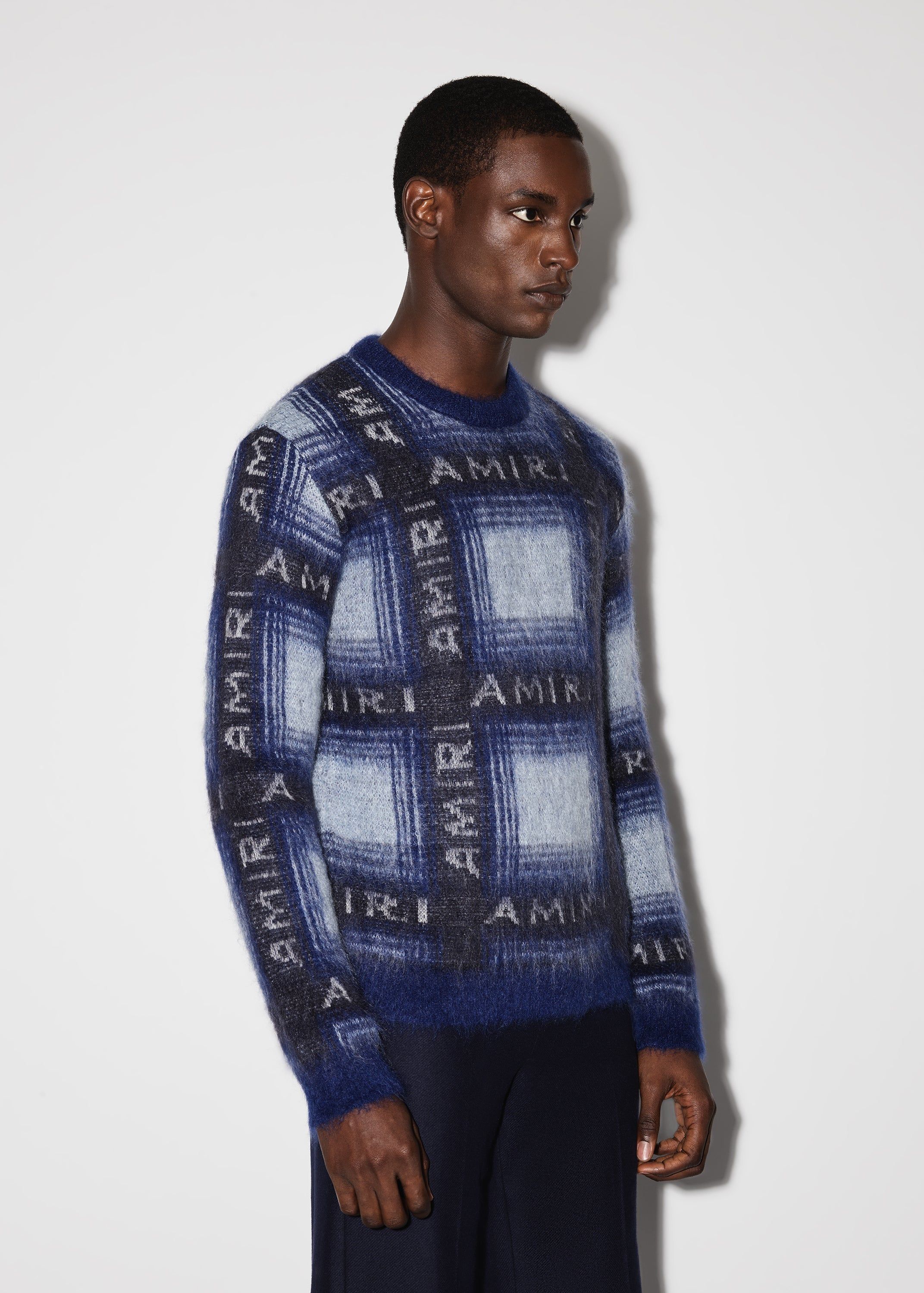 BRUSHED MOHAIR PLAID CREW - BLUE sold by AMIRI product image thumbnail 3
