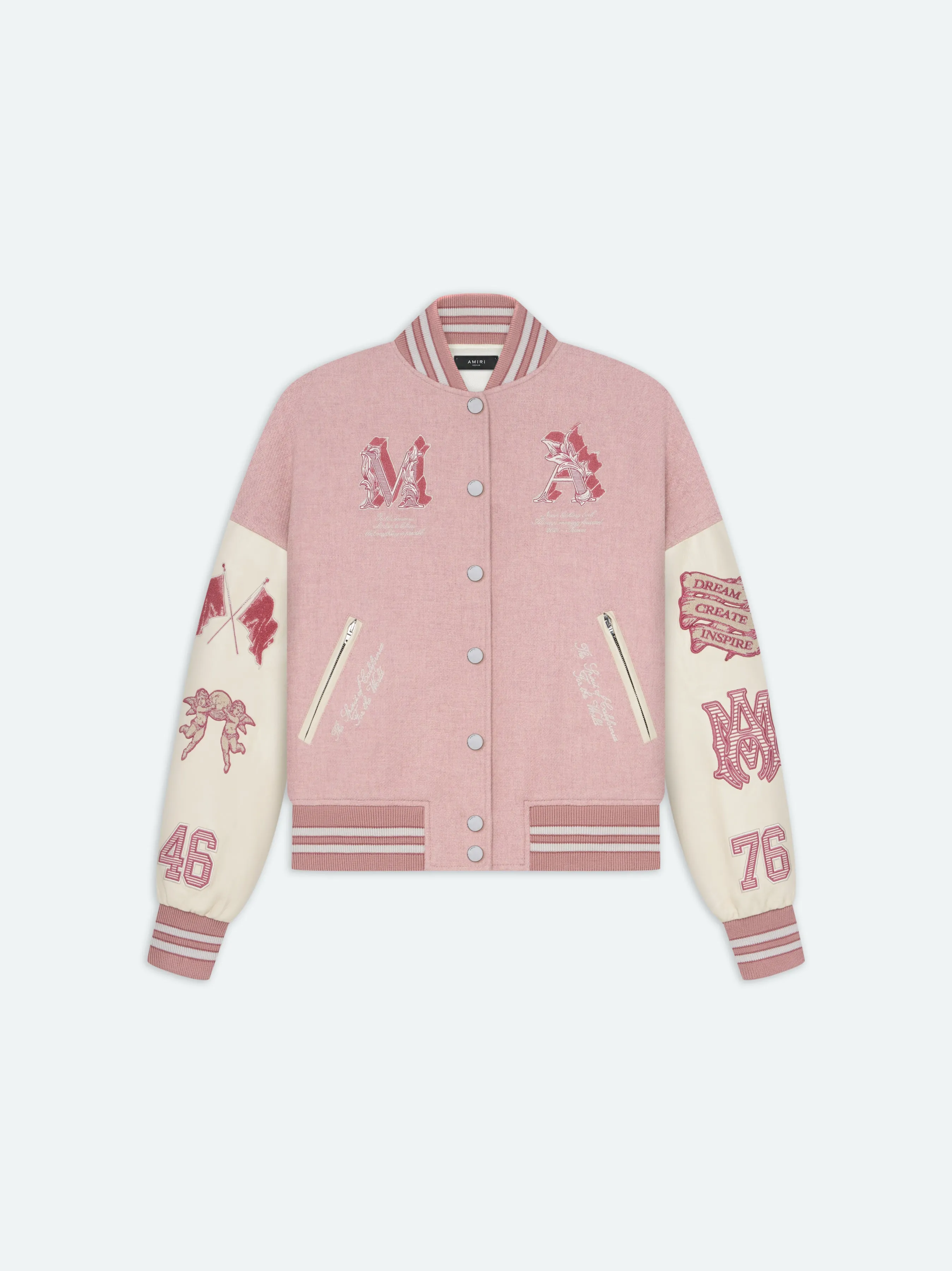 WOMEN - MA ANGEL VARSITY JACKET - Heather Pink sold by AMIRI