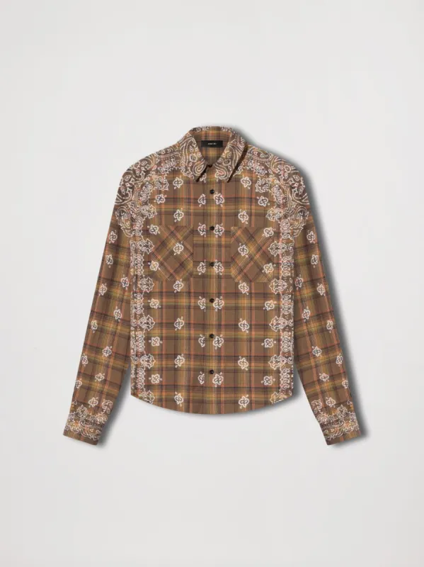 BLEACH BANDANA PLAID - BROWN made by AMIRI